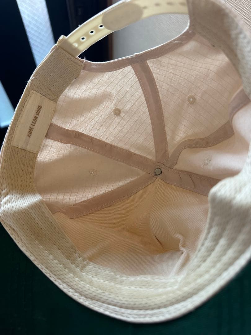 Aime Leon Dore ベージュ グリーン ロゴ刺繍キャップ