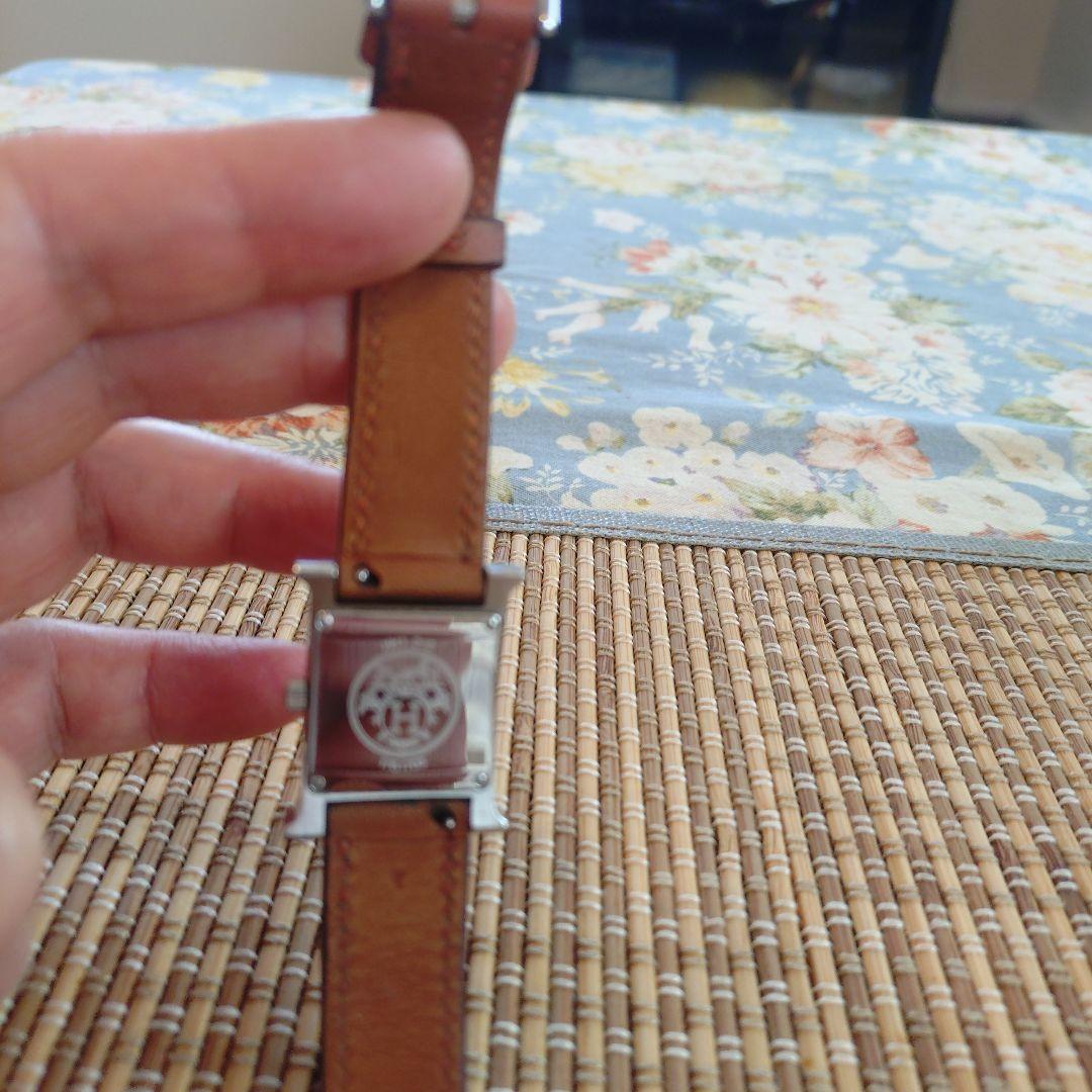 【HERMES】Hウォッチオレンジレザー スクエア時計
