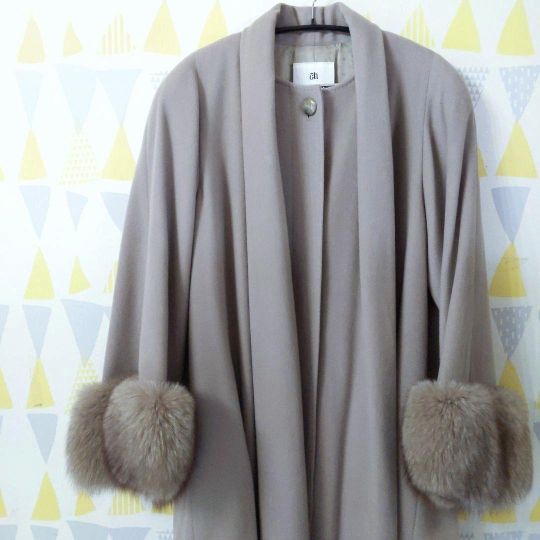 美品 PARIENNE カシミヤコート ウール フォックスファー ベージュ