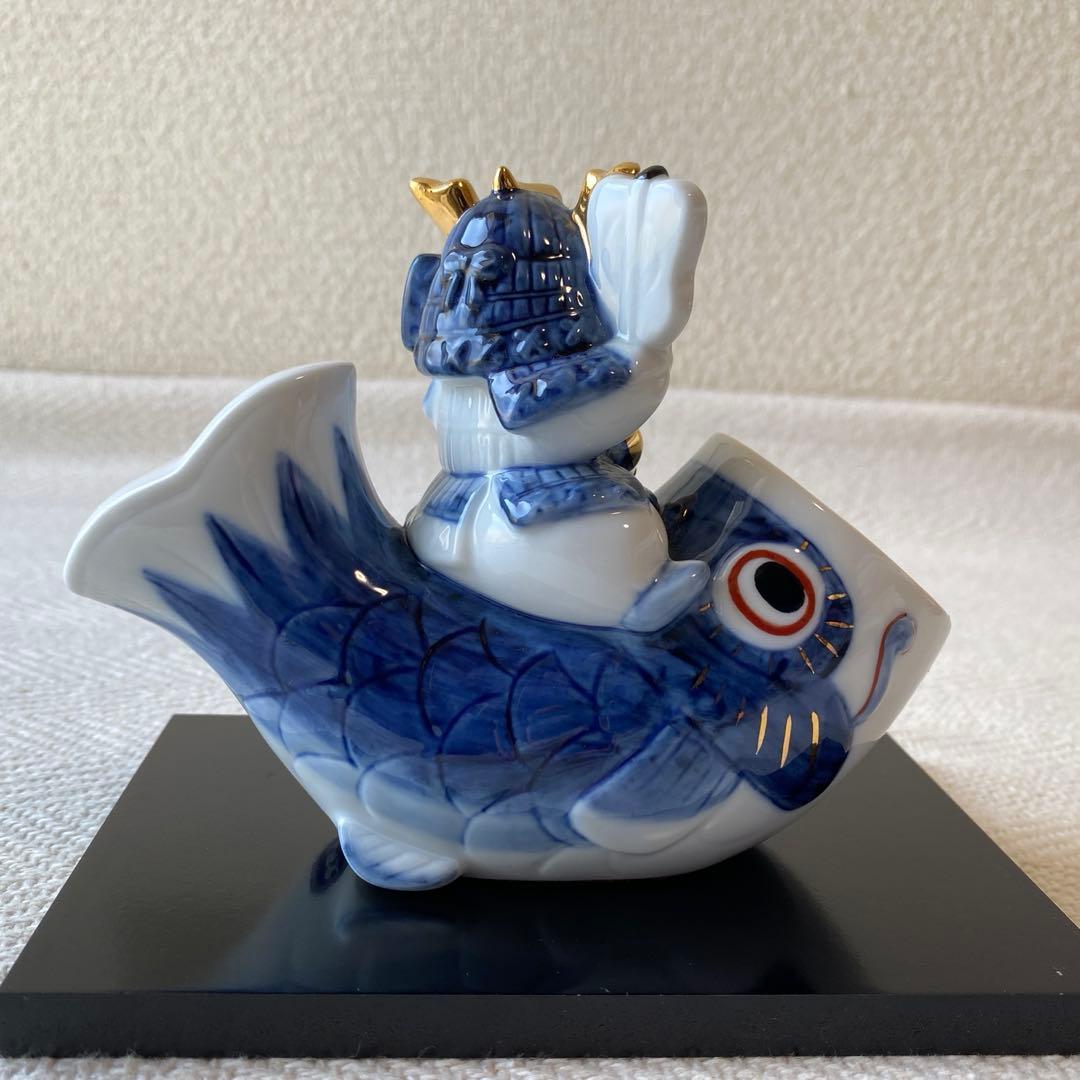 五月人形 陶器 鯉のぼり 鯉幟 武将 藍染金彩 節句飾り 薬師窯 光堂作 昇龍