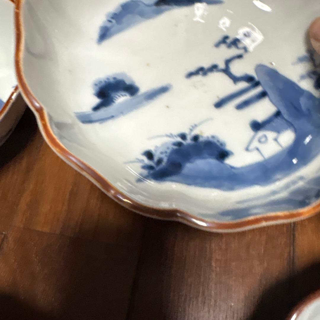 最処古伊万里染付なます皿（鉢）五個セット濃淡の色合い綺麗な山水こだわりの裏印名品