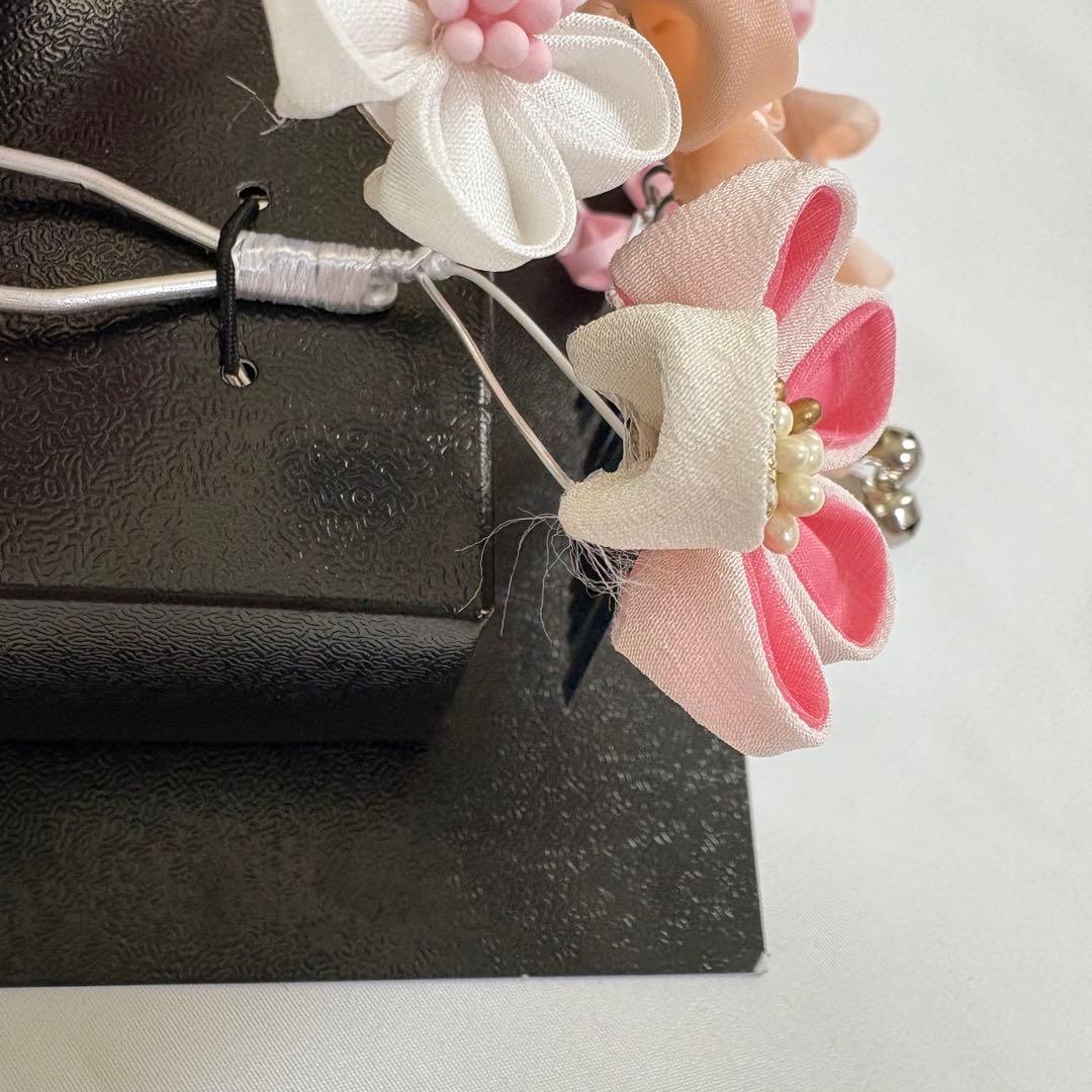 七五三 髪飾り 勝山かんざし 桜色 緑 7歳 つまみ細工