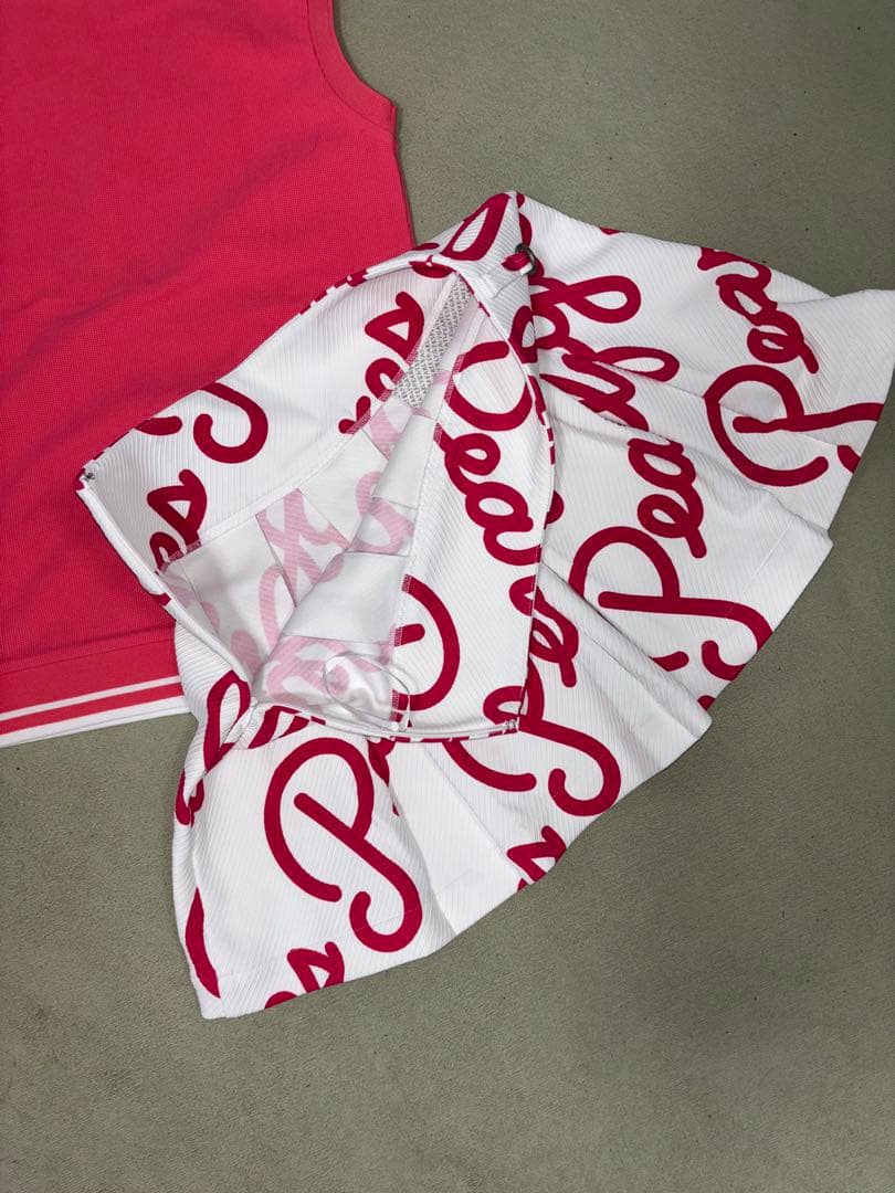 （美品）パーリーゲイツ 、筆記体ロゴグラフィック柄、セットアップ、サイズ0