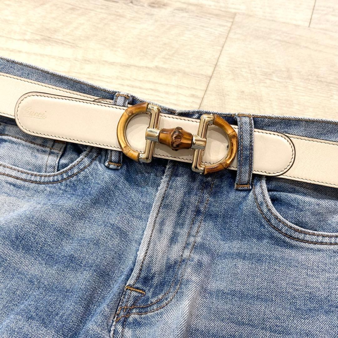 た*か様 希少 美品 オールドグッチ ベルト バンブー ホースビット アイボリー