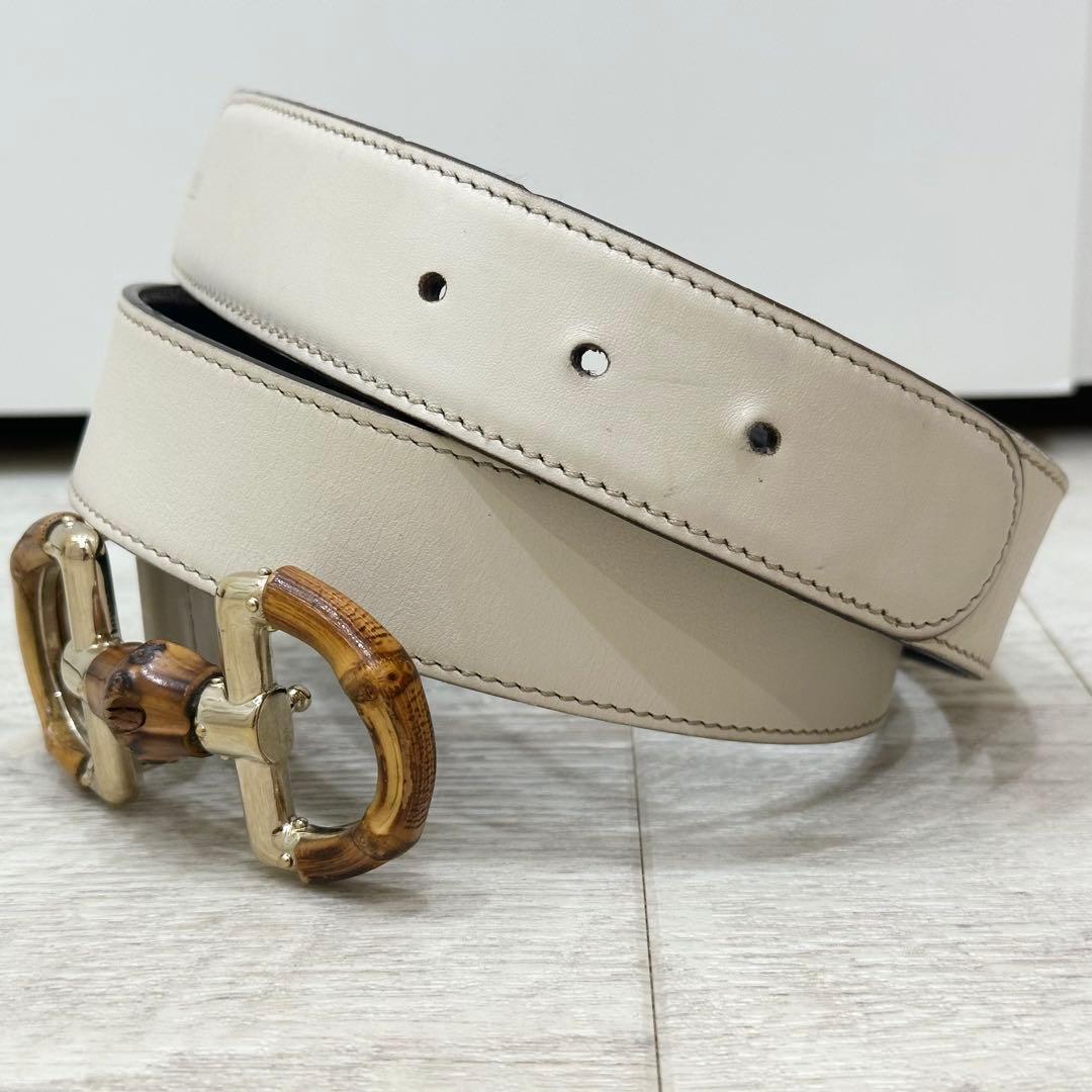 た*か様 希少 美品 オールドグッチ ベルト バンブー ホースビット アイボリー