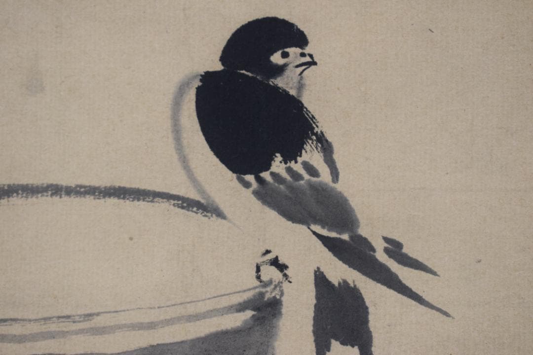 【真作】松村呉春/垂枝柳に燕図/ツバメ図/掛軸☆宝船☆Y-741　JM