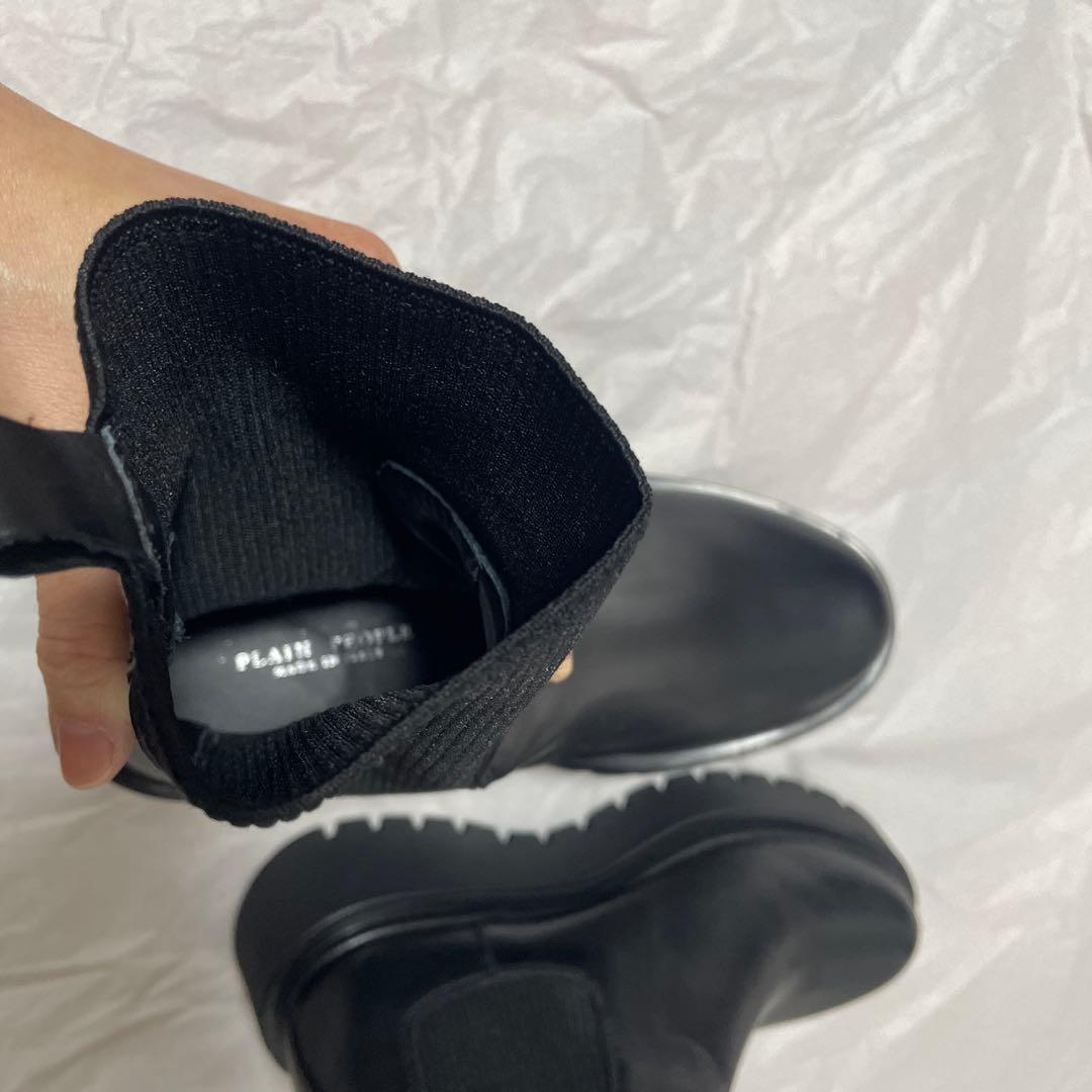 PLAIN PEOPLE ブラック サイドゴアブーツ 厚底