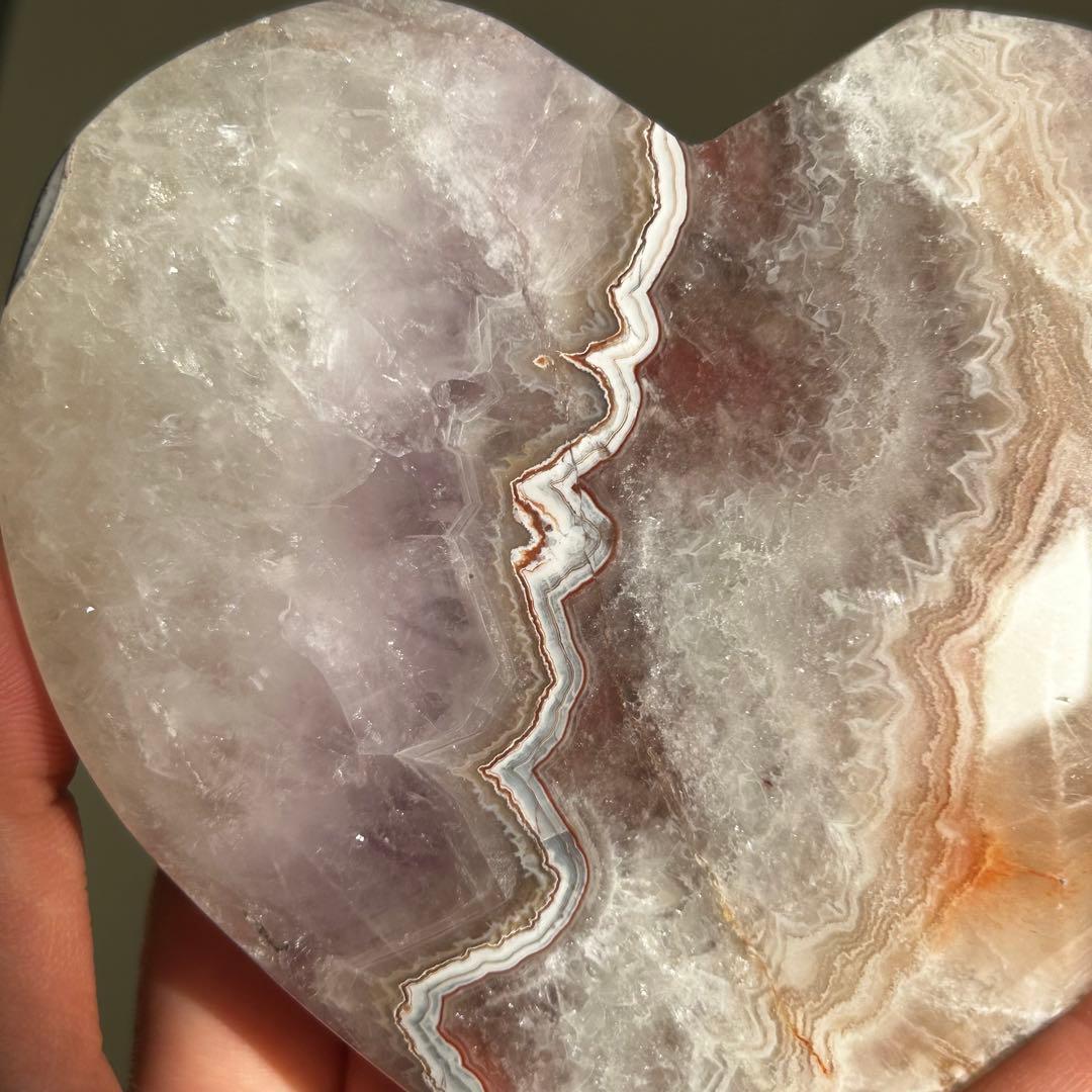 お洒落　アメジスト　アゲート　共生　ハート　台座付き