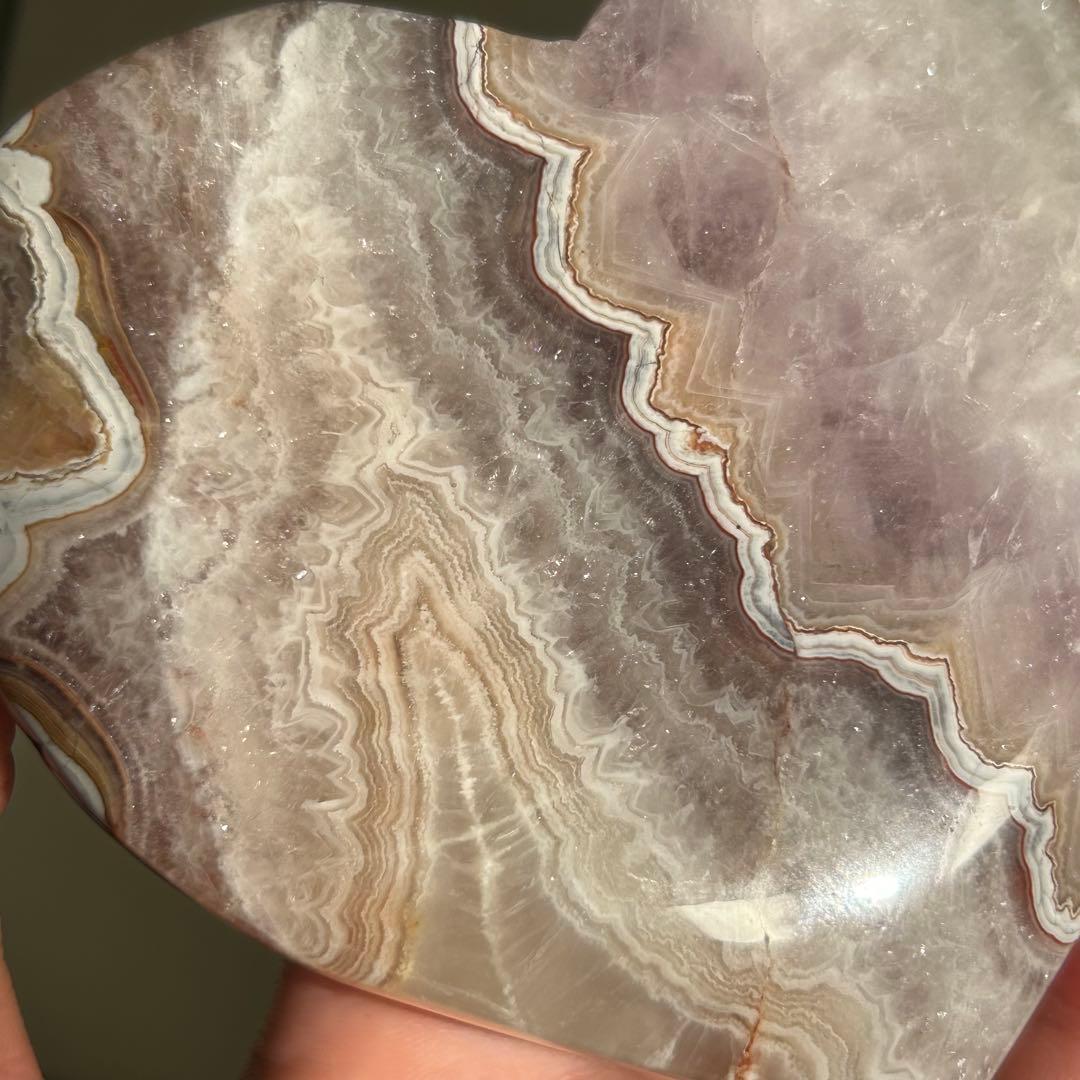 お洒落　アメジスト　アゲート　共生　ハート　台座付き