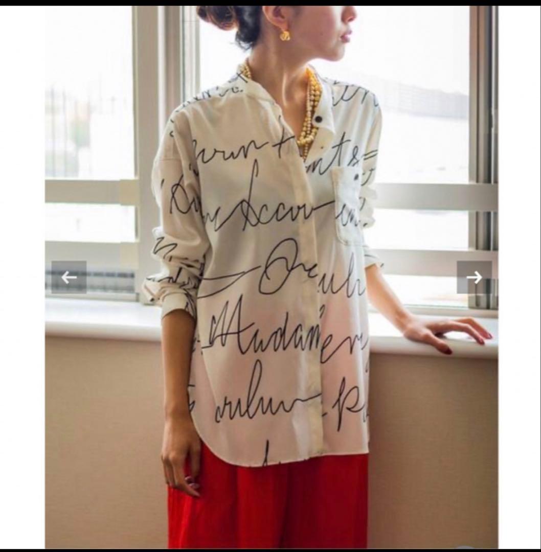 Vermeil par IENA 線描きプリント バンドカラー シャツ 長袖