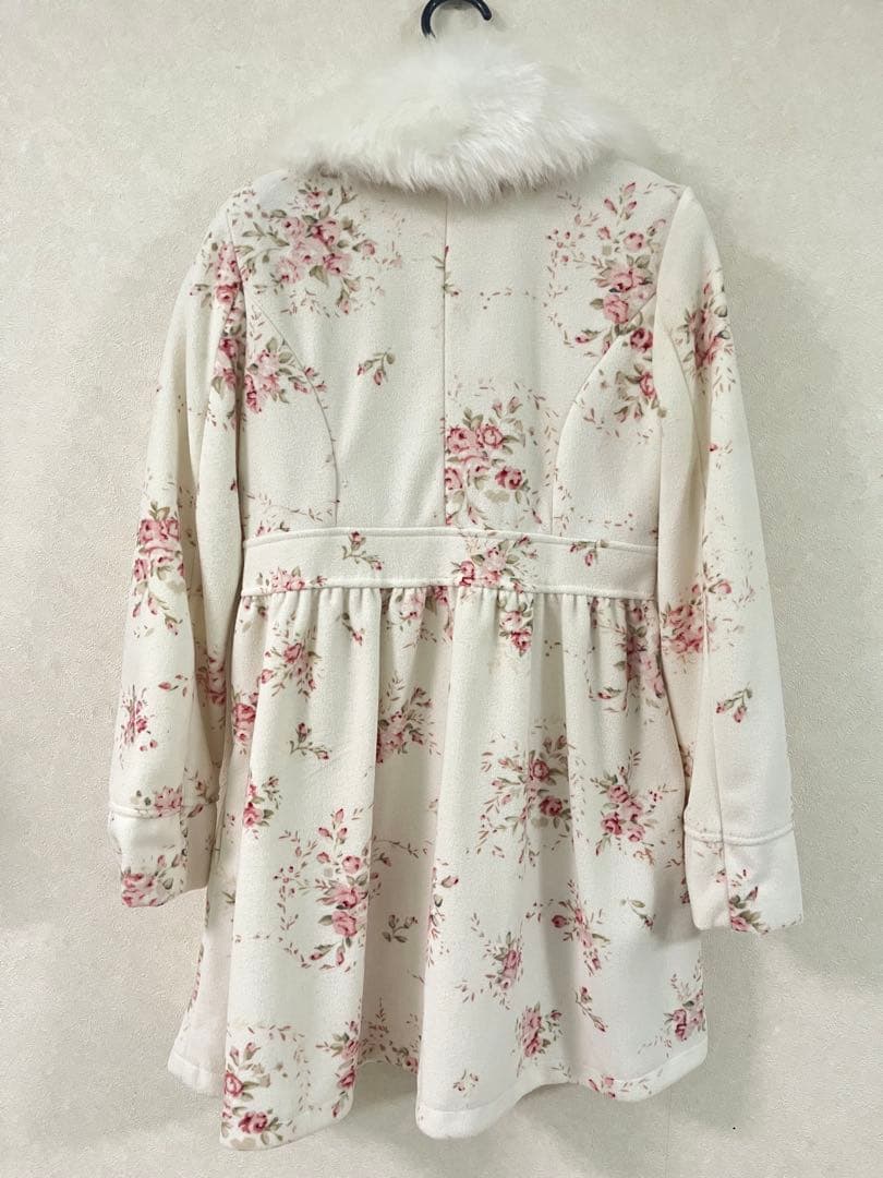 【美品】LIZLISA Aラインコート　花柄ファー襟 free size