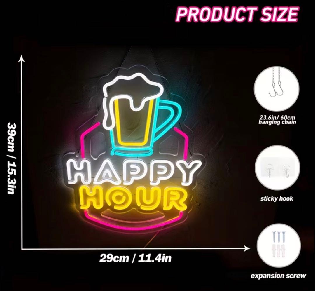 HAPPY HOUR ネオンライト 看板 ビール USB 壁掛け LED