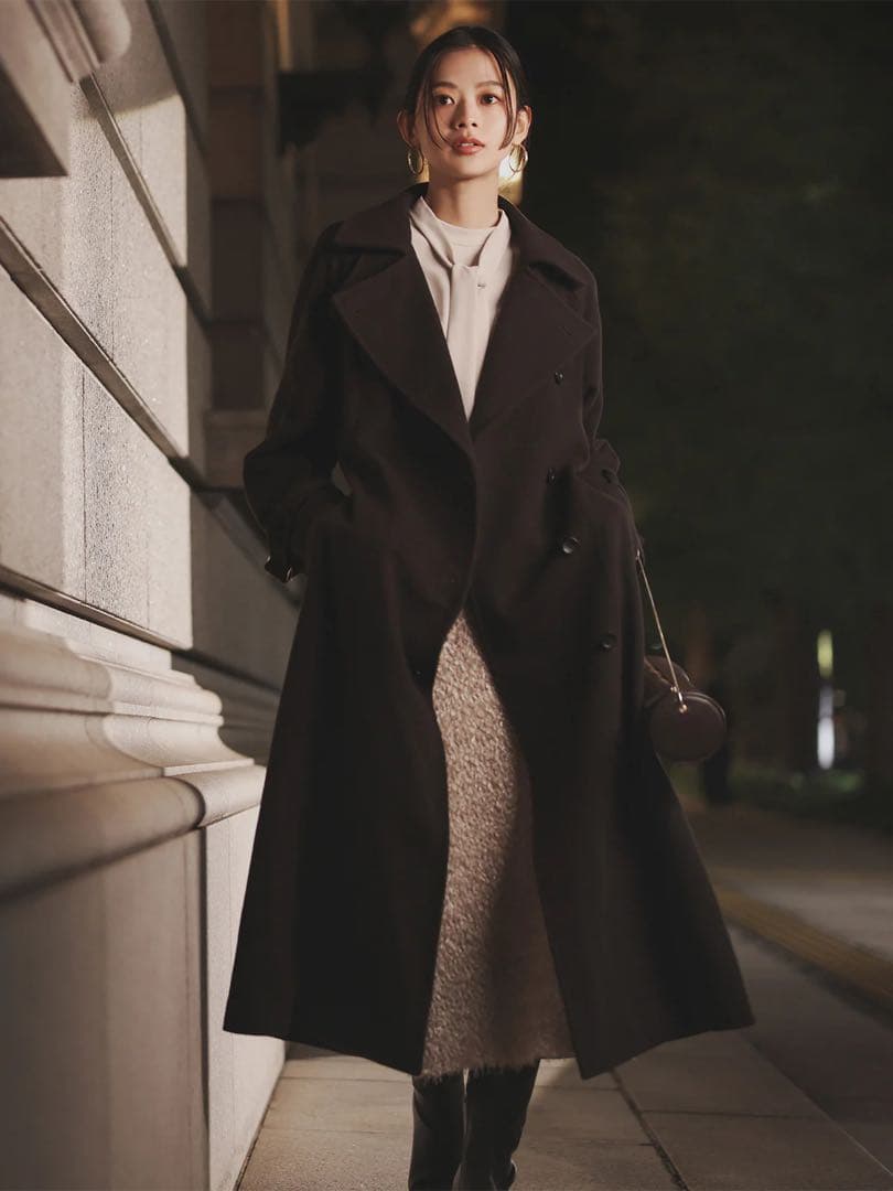 anuans ウールトレンチコート　darkbrown