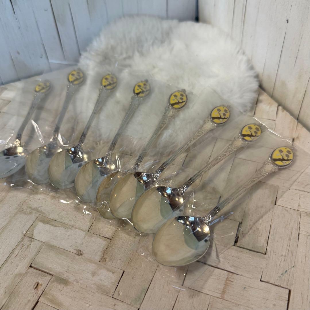 未使用♡シルバー925♡梅柄♡七宝焼スプーン♡8本セット 銀製カトラリー