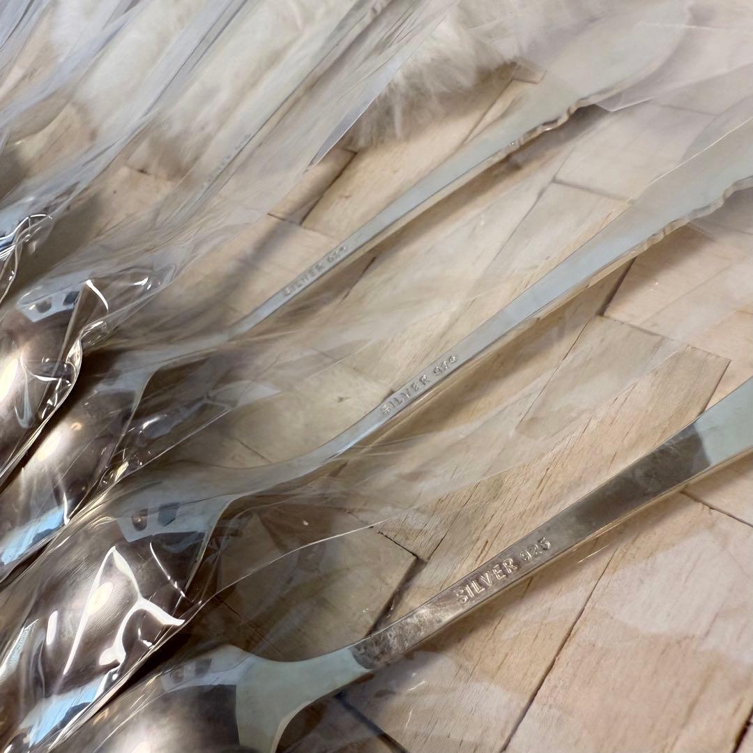 未使用♡シルバー925♡梅柄♡七宝焼スプーン♡8本セット 銀製カトラリー