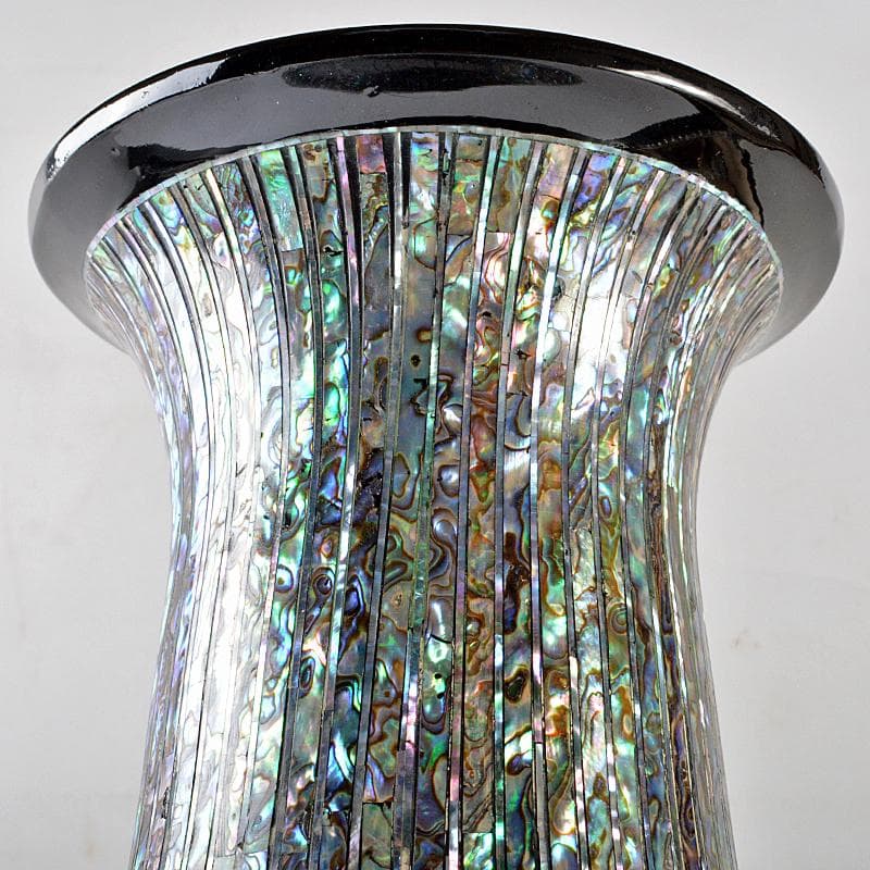朝鮮美術　黒漆　螺鈿細工　縞紋様瓶　高さ約55.5cm　唐木台　F　R5826B
