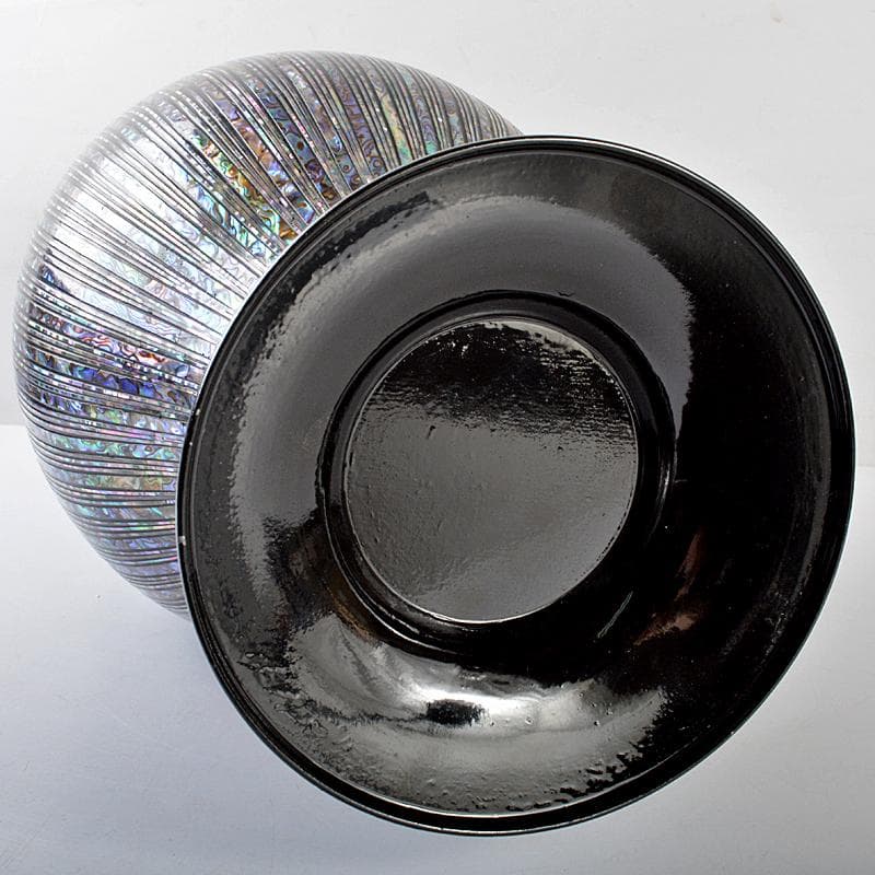 朝鮮美術　黒漆　螺鈿細工　縞紋様瓶　高さ約55.5cm　唐木台　F　R5826B