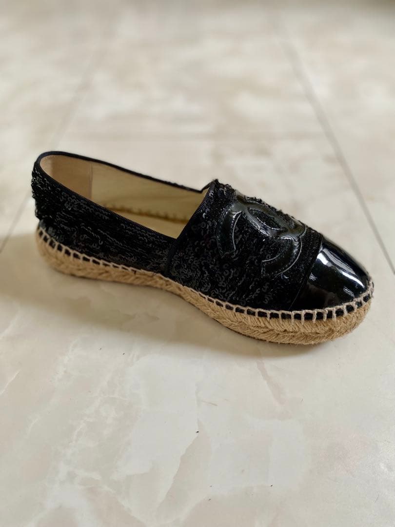 美品 CHANEL エスパドリーユ スリッポン スニーカー 黒 35 シャネル