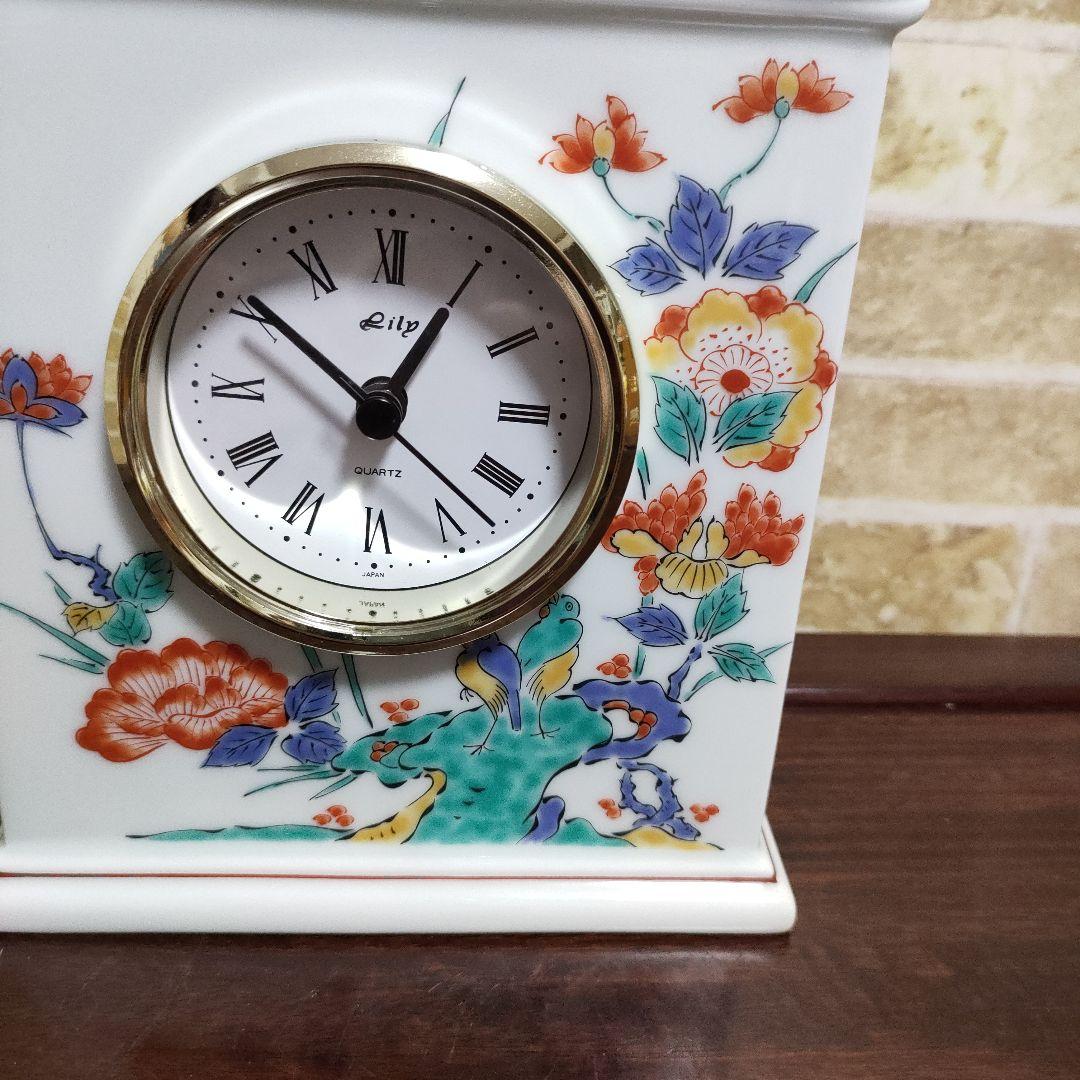 有田焼 賞美堂 其泉窯 色絵岩花鳥文 置時計