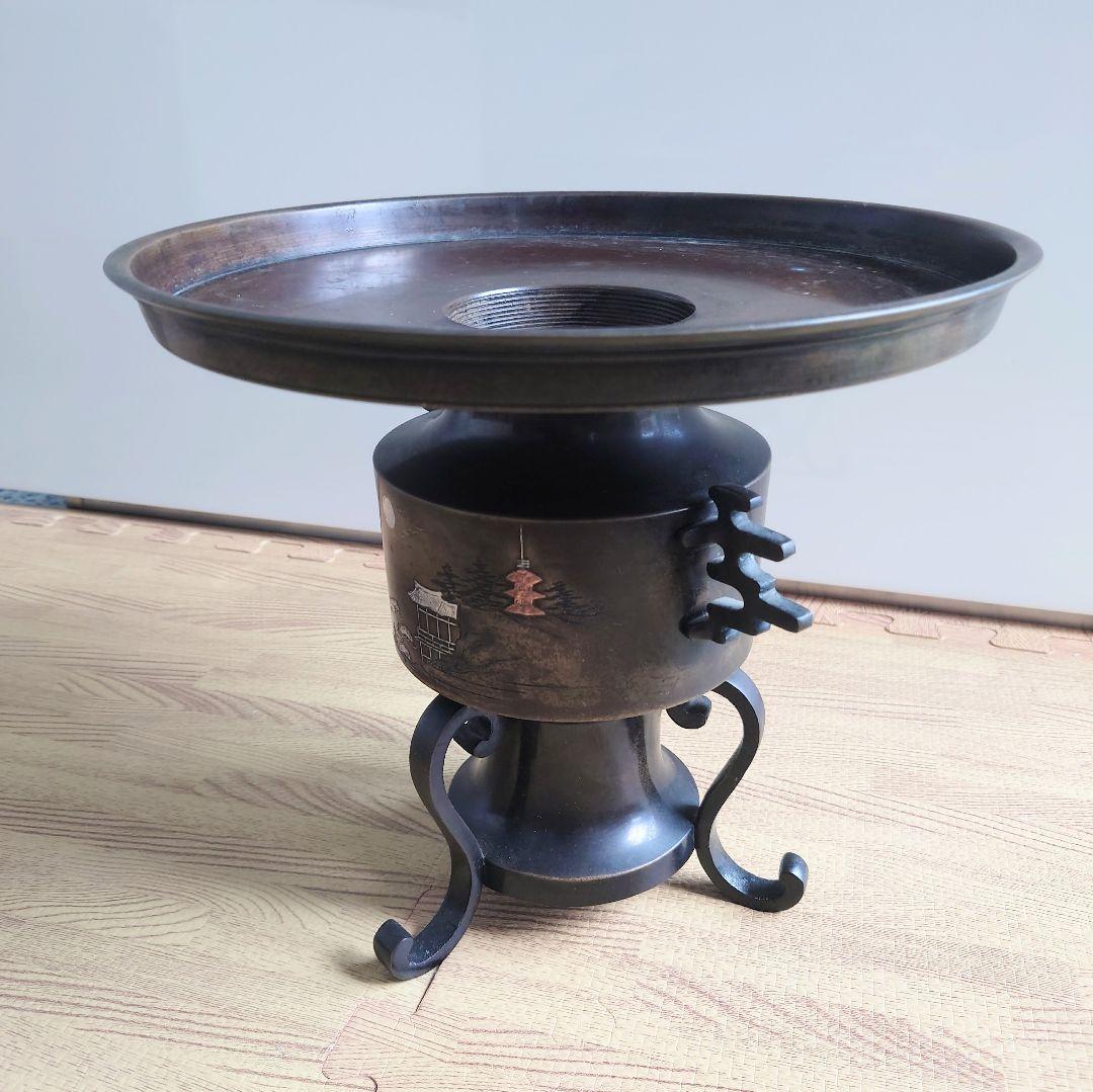 金属工芸　銅器　銀象嵌　薄端　華道