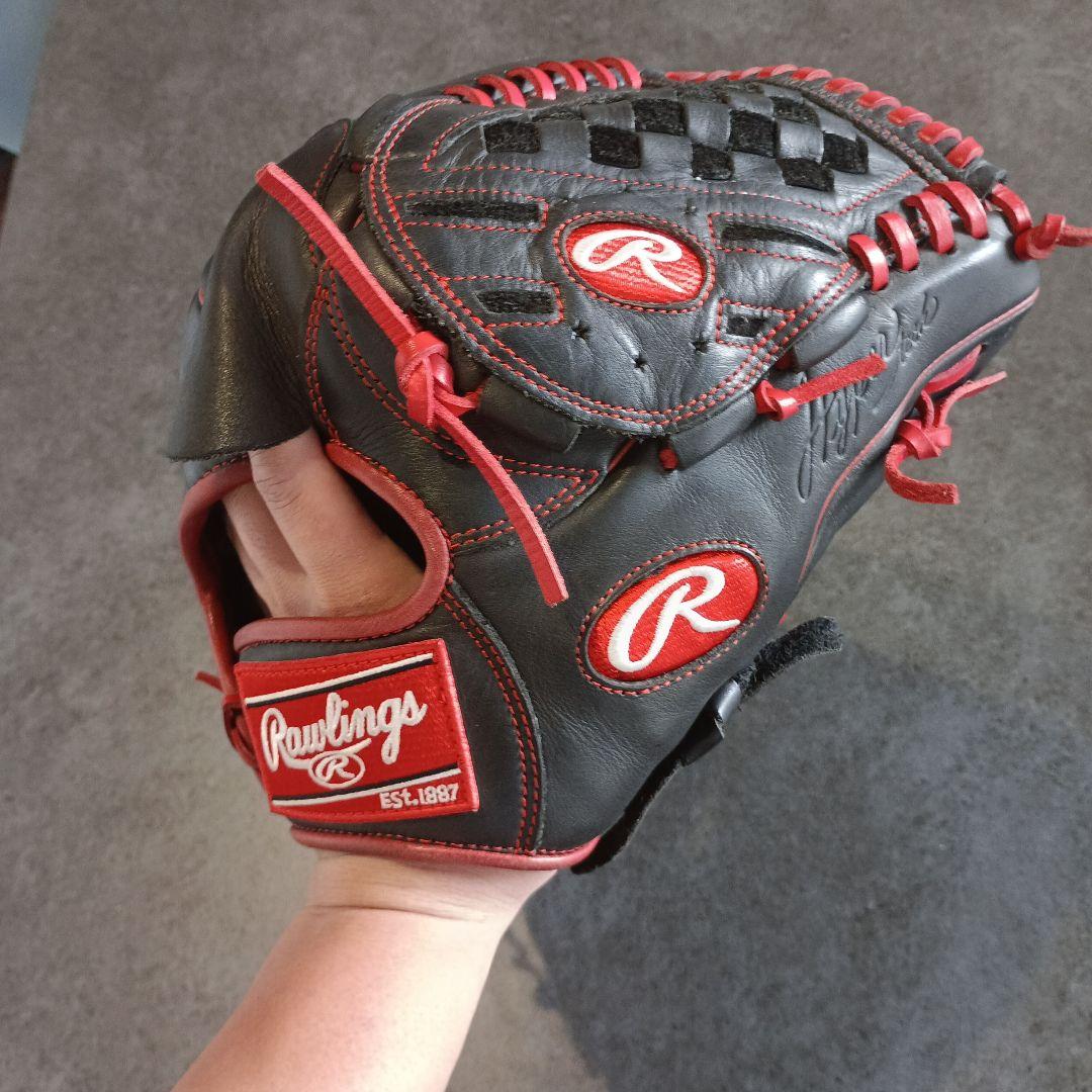 Rawlings 軟式グローブ 黒/赤 大人用　ピッチャー用