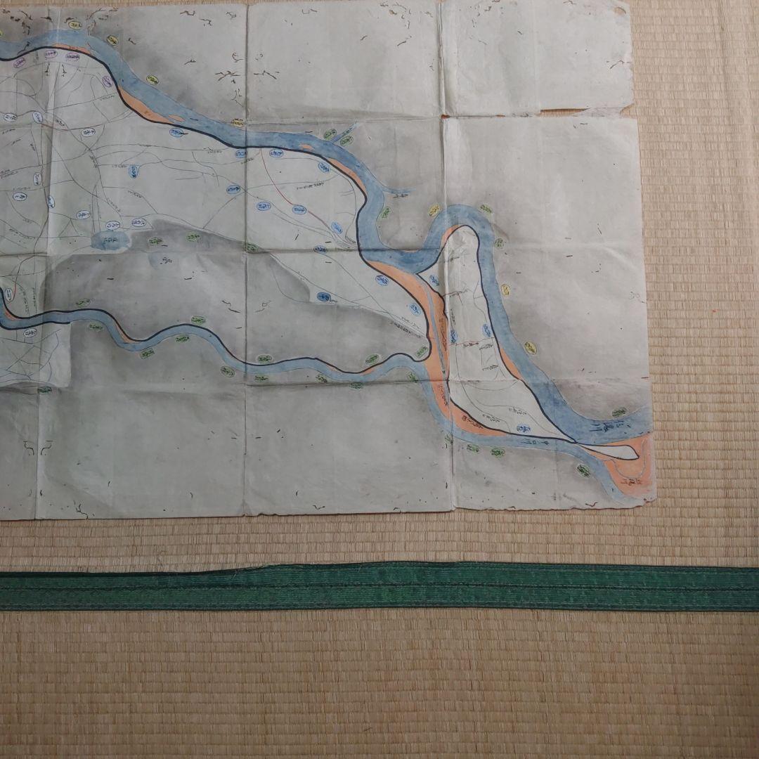 江戸時代　越後味方村白根付近　彩色古地図　和紙裏打　長さ196cm