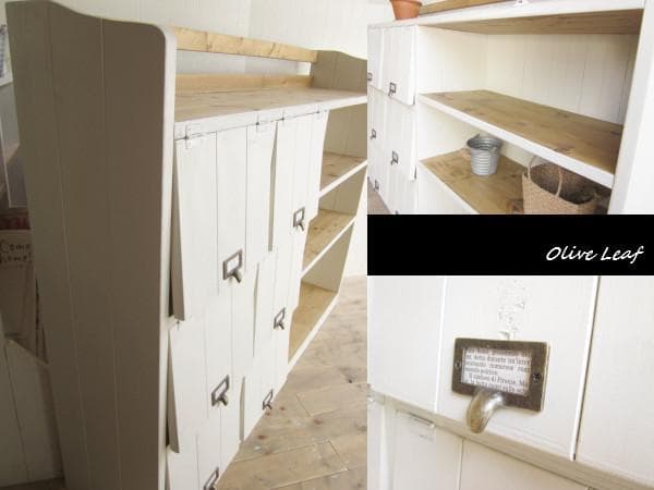 サイズオーダー可！超ワイド6枚パタパタキャビネット●シャビーホワイト●受注製作