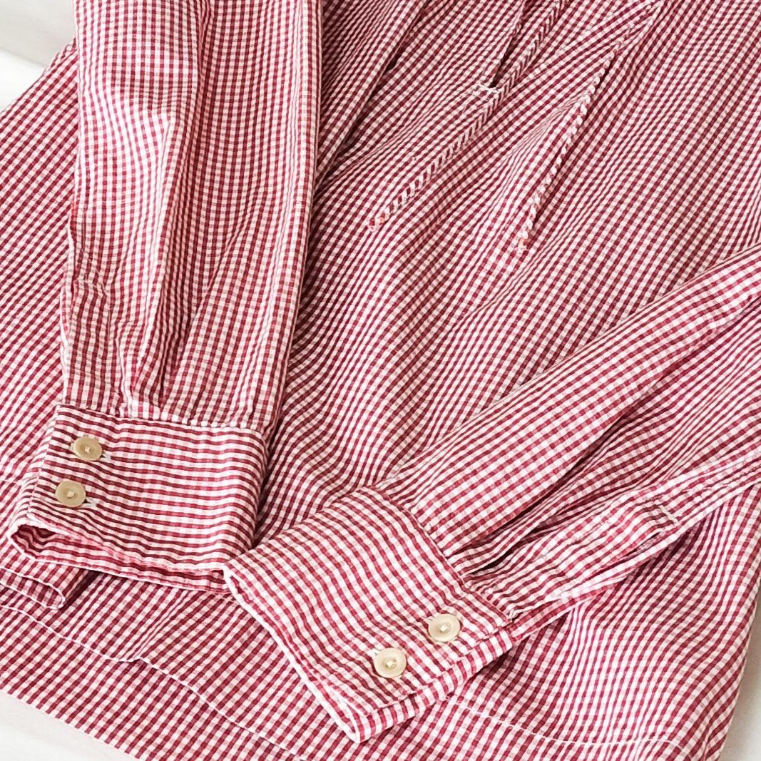 美品 45rpm ギンガムチェック タックスキッパーブラウス コットン 3 赤