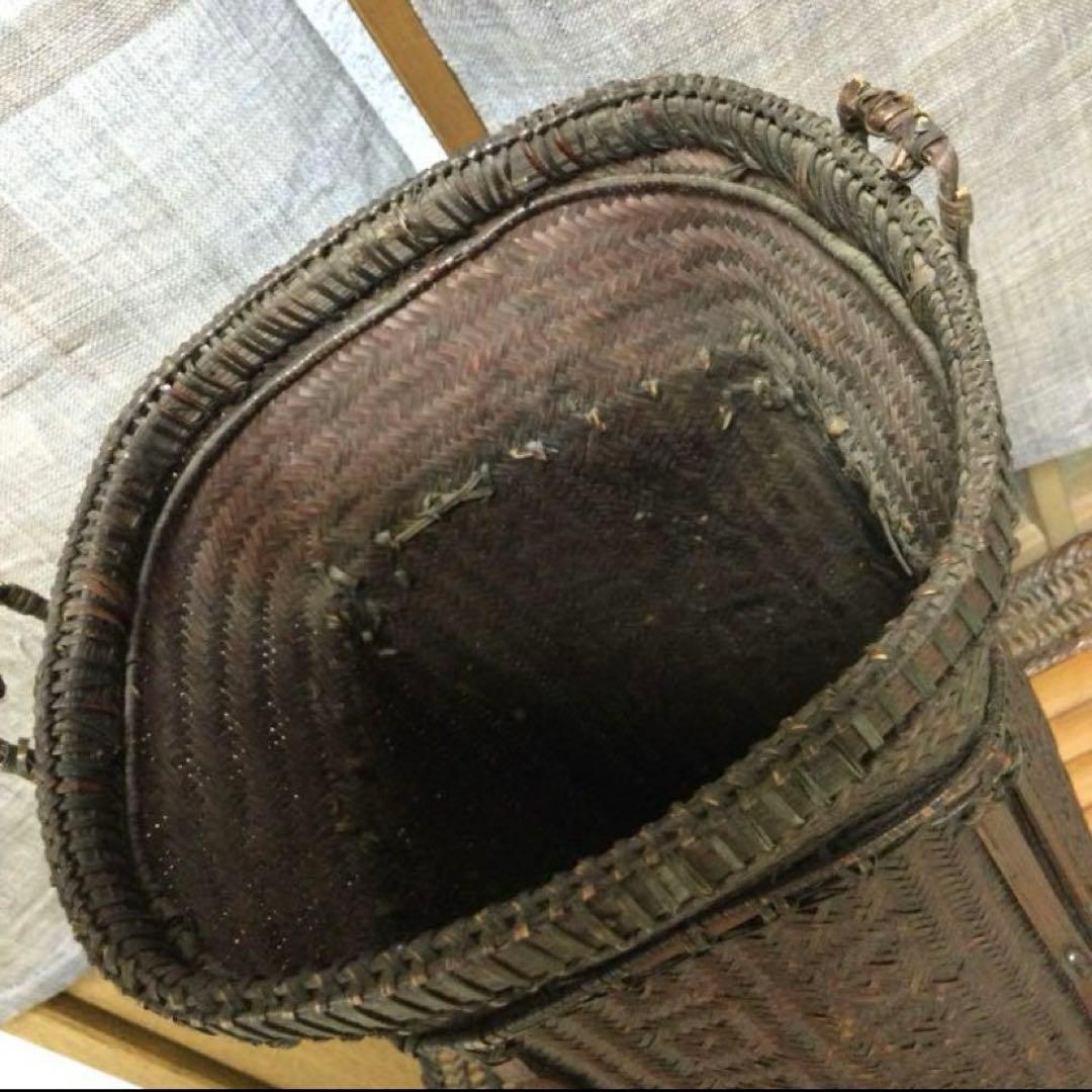 竹籠　花籠　黒竹・網代　ヴィンテージ