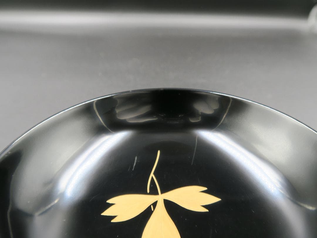 【輪島塗】鉄仙蒔絵 吸物椀 黒塗 見返し蒔絵 五客揃 天然木 共箱