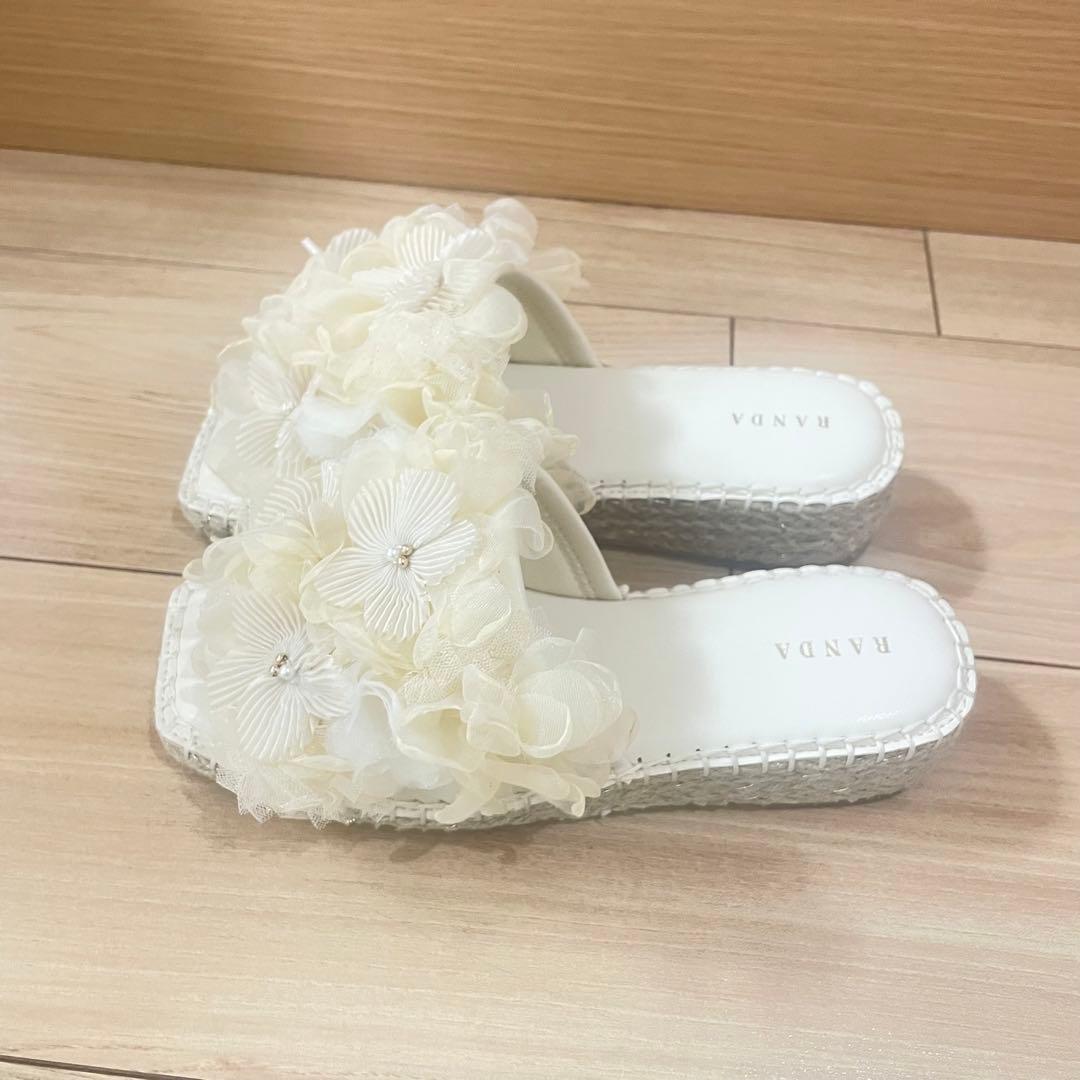 RANDA シフォンフラワーミュールサンダル　即購入ok⭐︎
