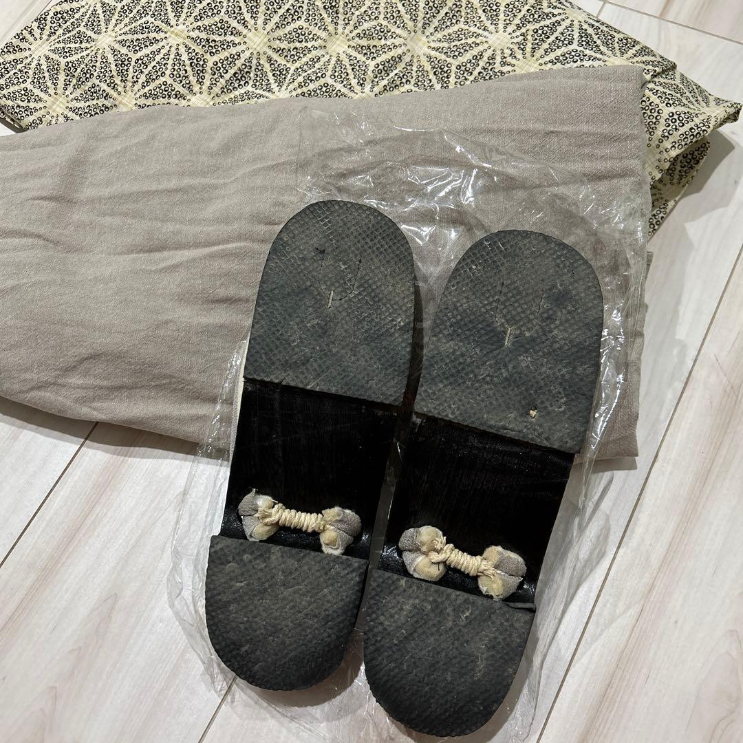 utatane 浴衣3点セット 綿麻 モノクロ点描麻の葉