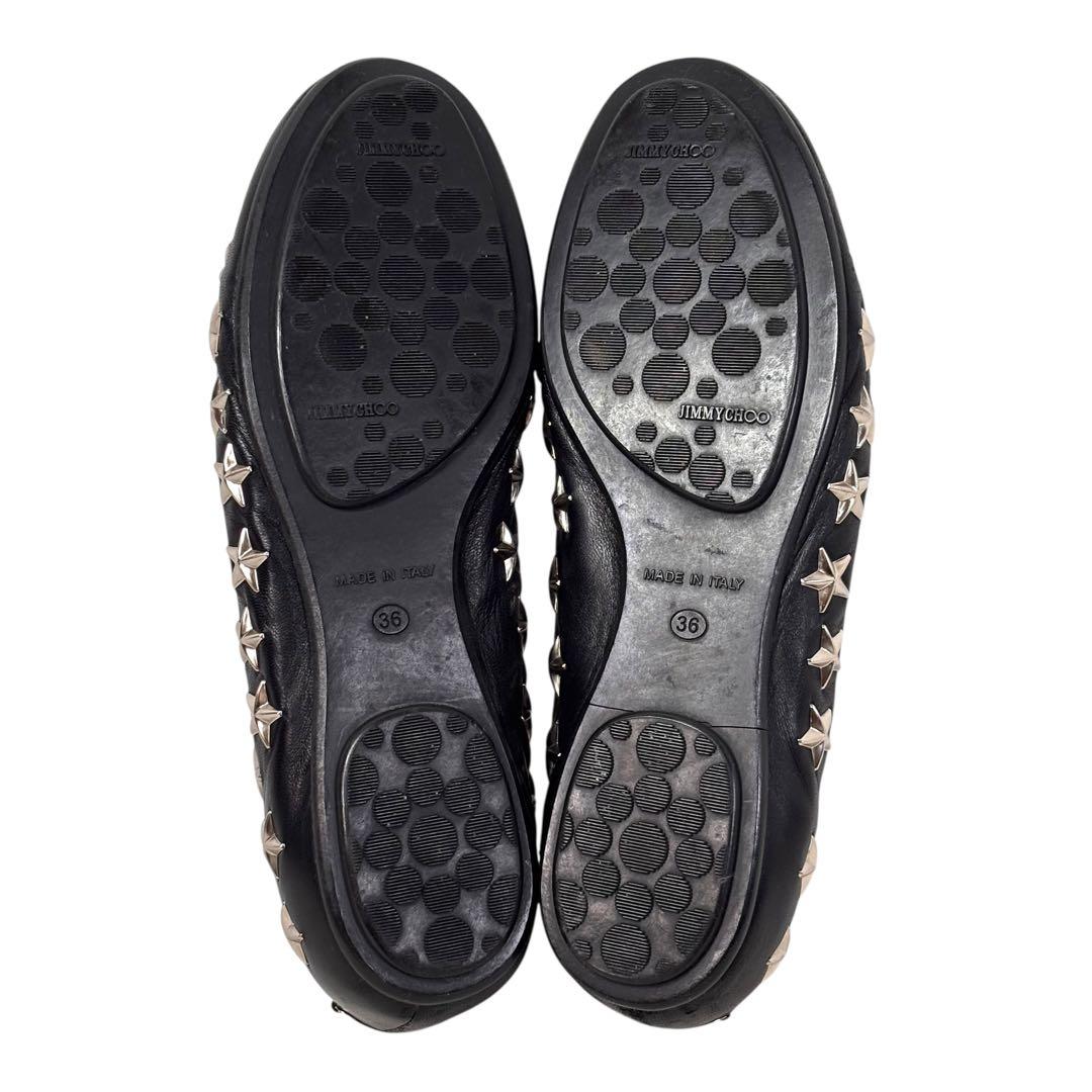美品 ジミーチュウ 36 23 フラットパンプス スター スタッズ ブラック 黒
