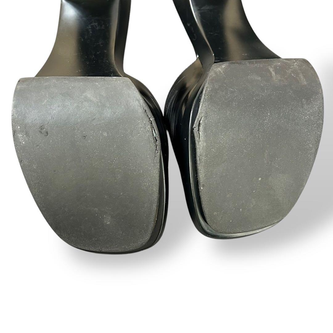 PRADA パテントレザー　ロゴ型押し　ハイヒール　サンダル　黒　22cm相当