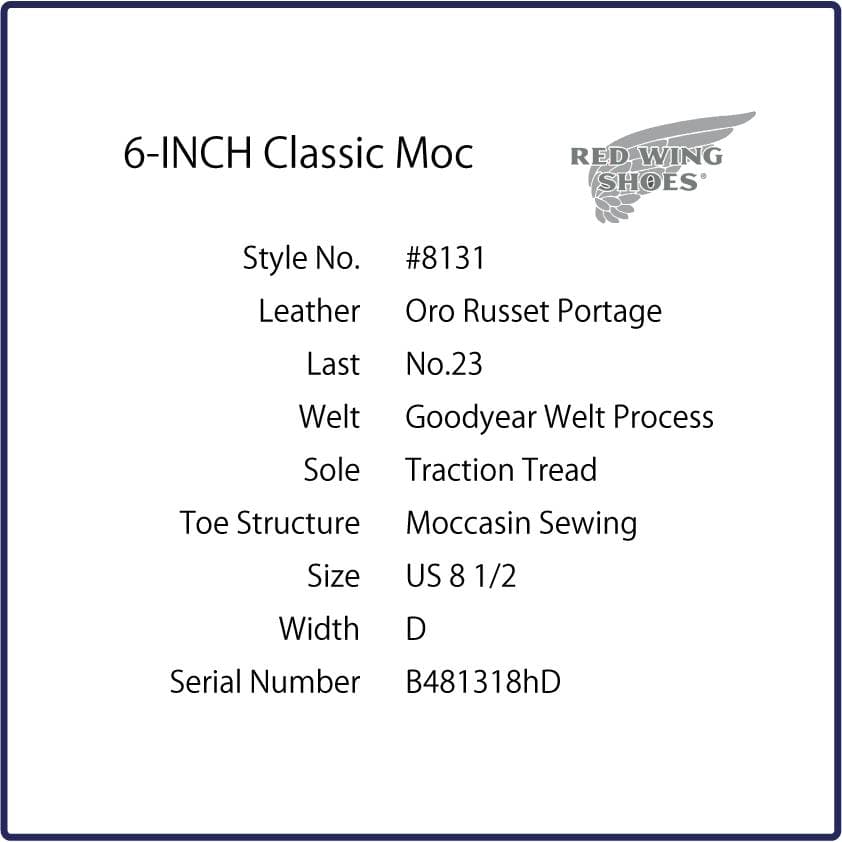 靴 RED WING Classic Moc #8131 US8 1/2 D