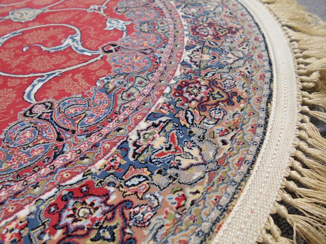 144万ノット！ 本場イラン産、高密度織 絨毯！円形 200cm‐201541