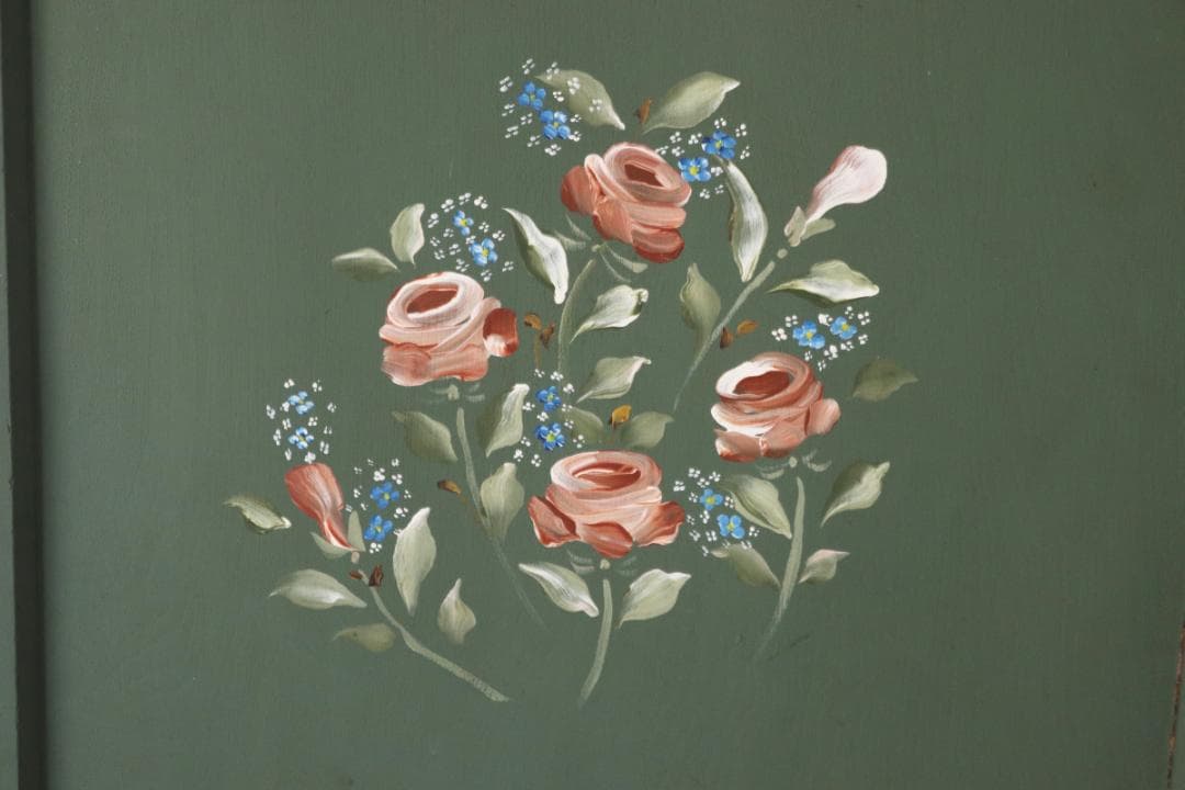 レトロ 建具 扉 引き戸 ドア ペイント 緑 花柄 木製 ヴィンテージ 1