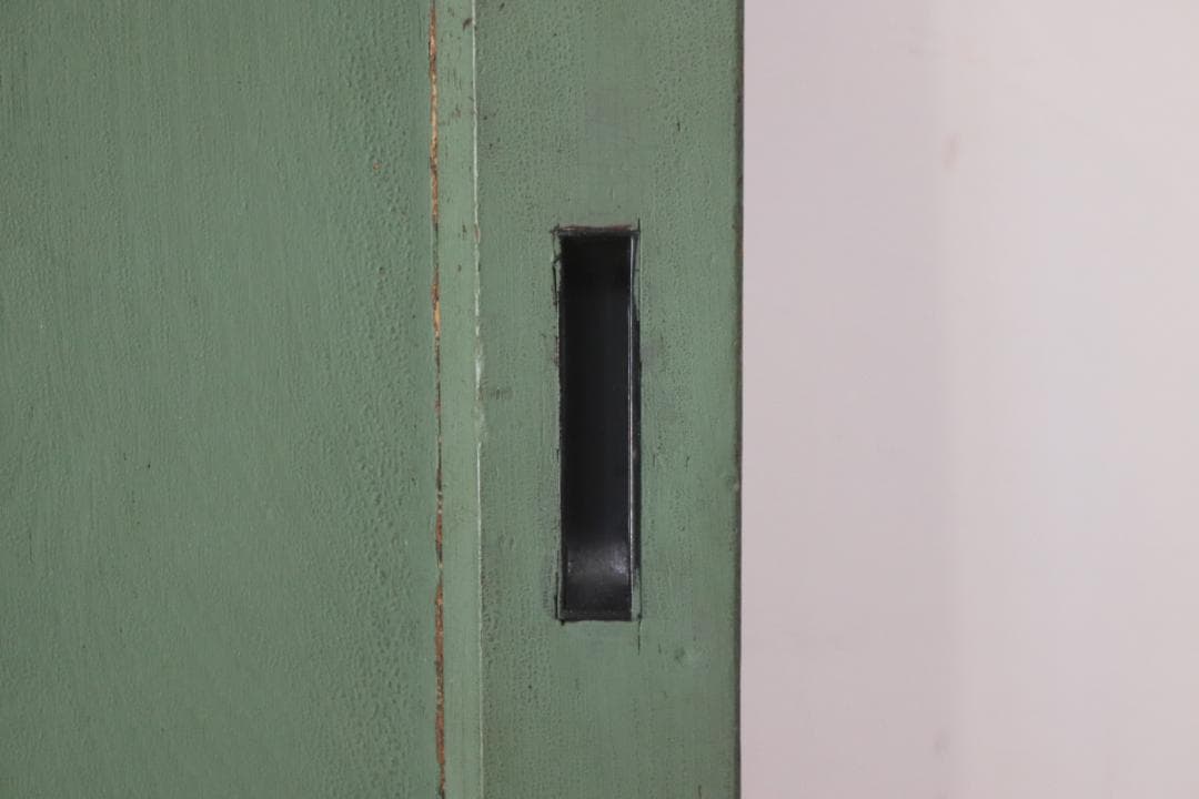 レトロ 建具 扉 引き戸 ドア ペイント 緑 花柄 木製 ヴィンテージ 1