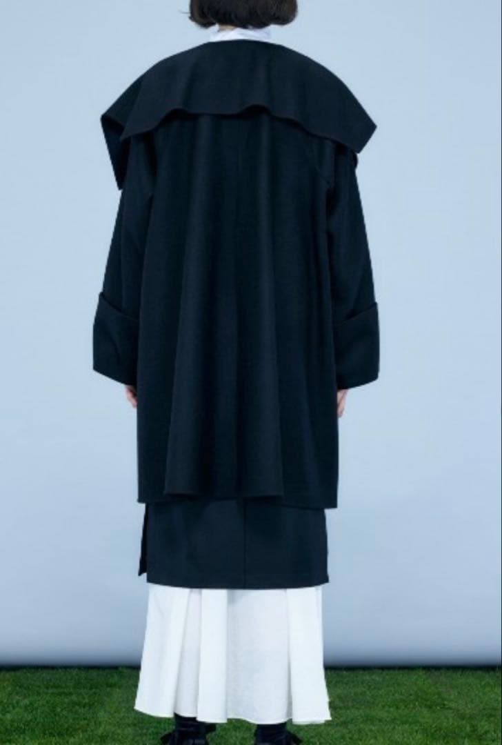 ENFOLD エンフォルド　メルトンリバーケープ Aラインコート ブラック36