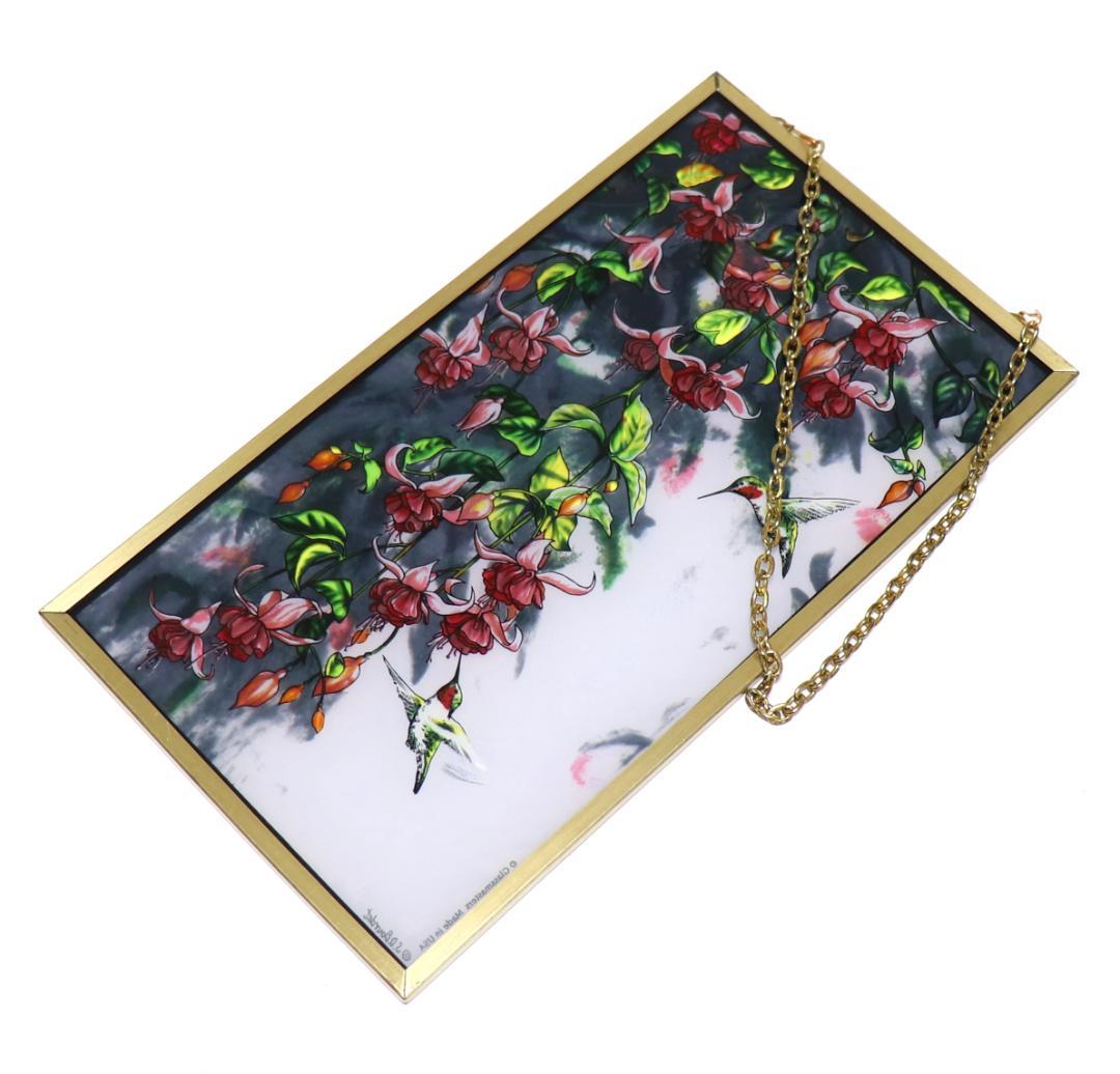 スーザン・ブルデ ヴィンテージ ステンドグラス ハチドリとフクシア 水彩画 絵画