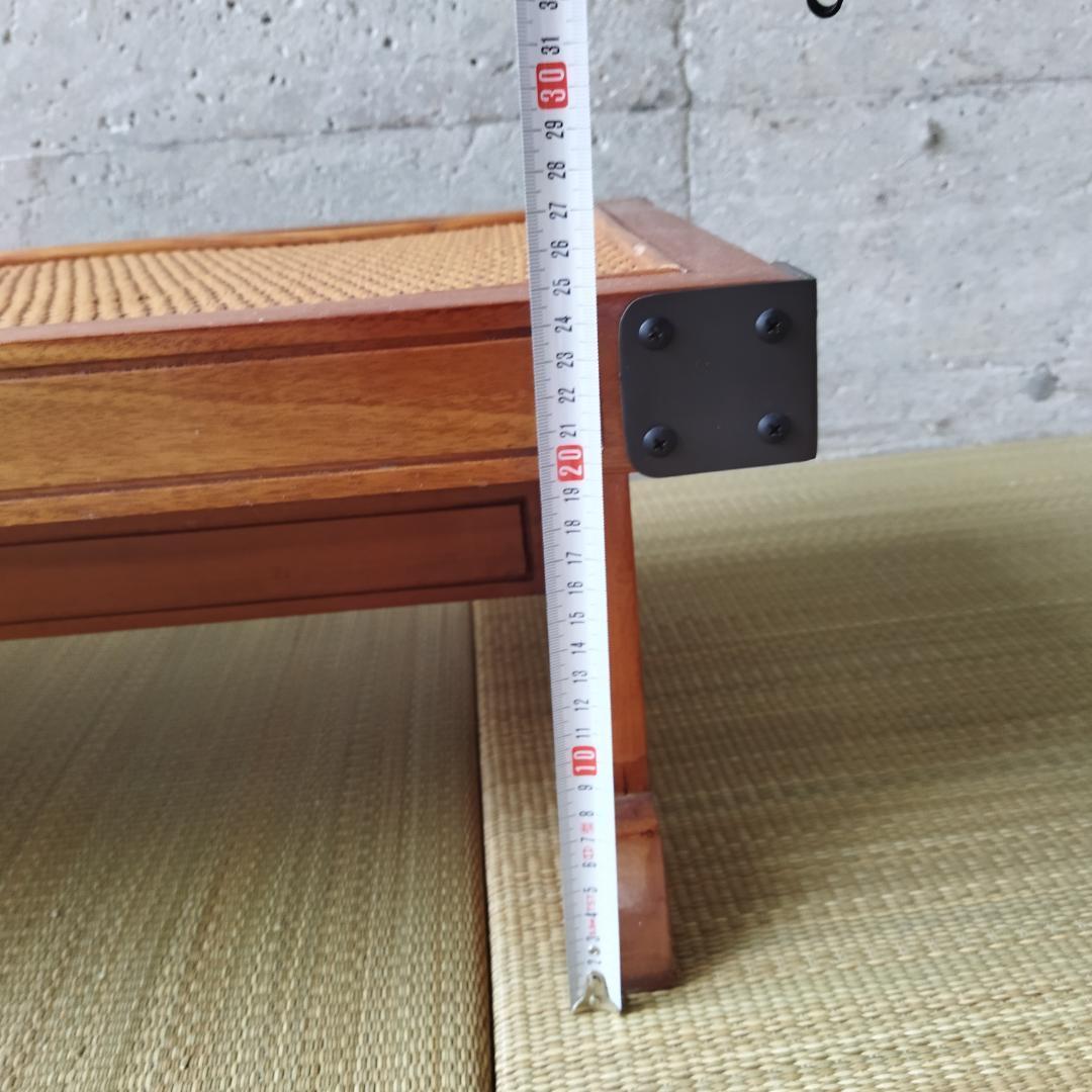 昭和レトロ ローテーブルセンターテーブル籐織りパネル付き ワークデスク 古家具