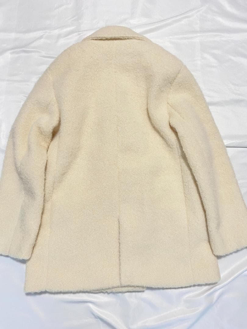 希少 Mサイズ ZARA ブークレダブルブレストミディ丈コート エクリュ