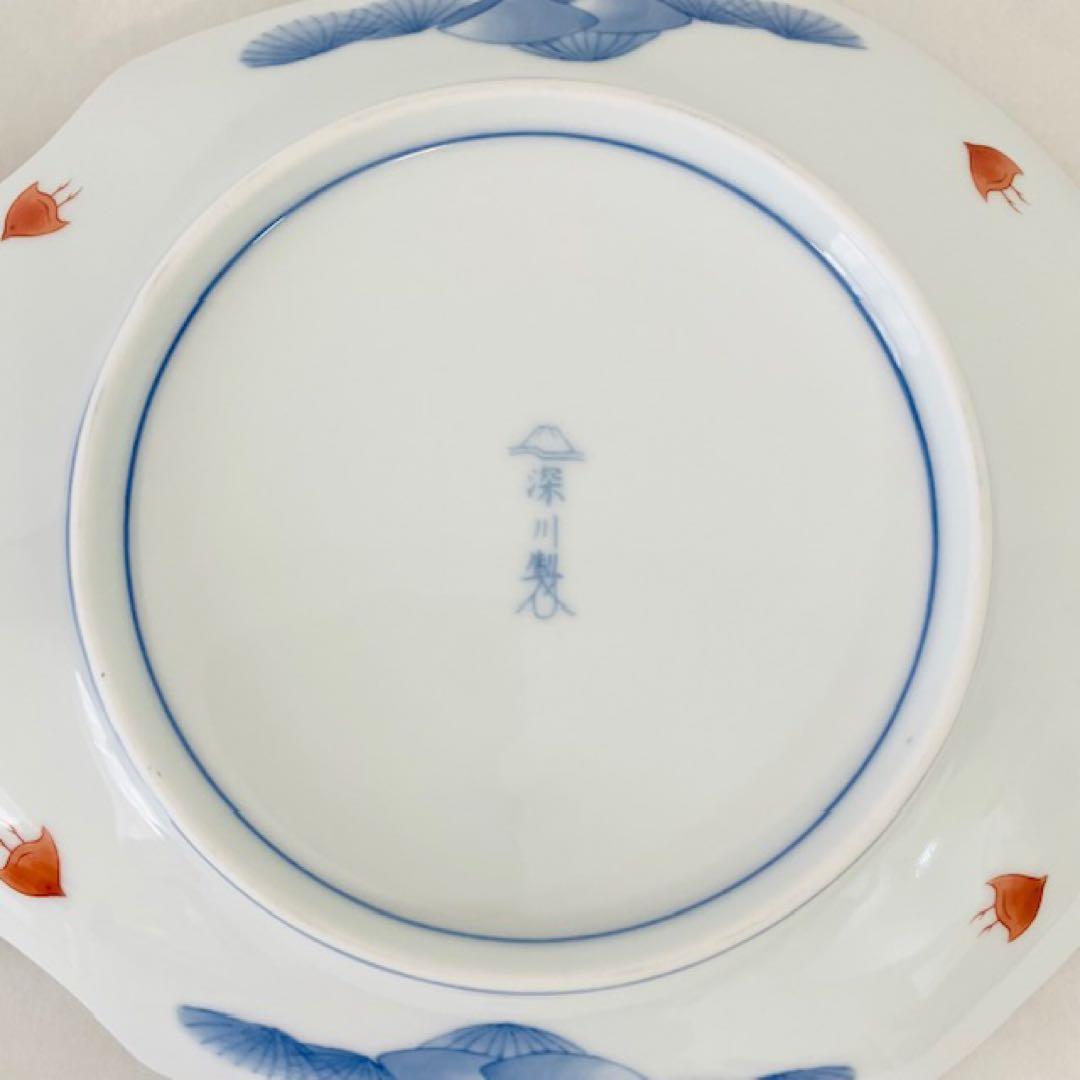 未使用　深川製磁　宮内庁御用達　古伊万里鳳凰割地紋　魚型皿
