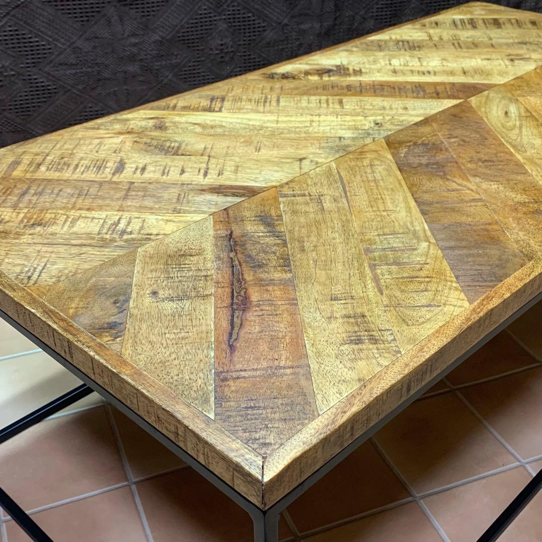 【インダストリアル家具】ヘリンボーン テーブル センター ロー マンゴー 無垢材