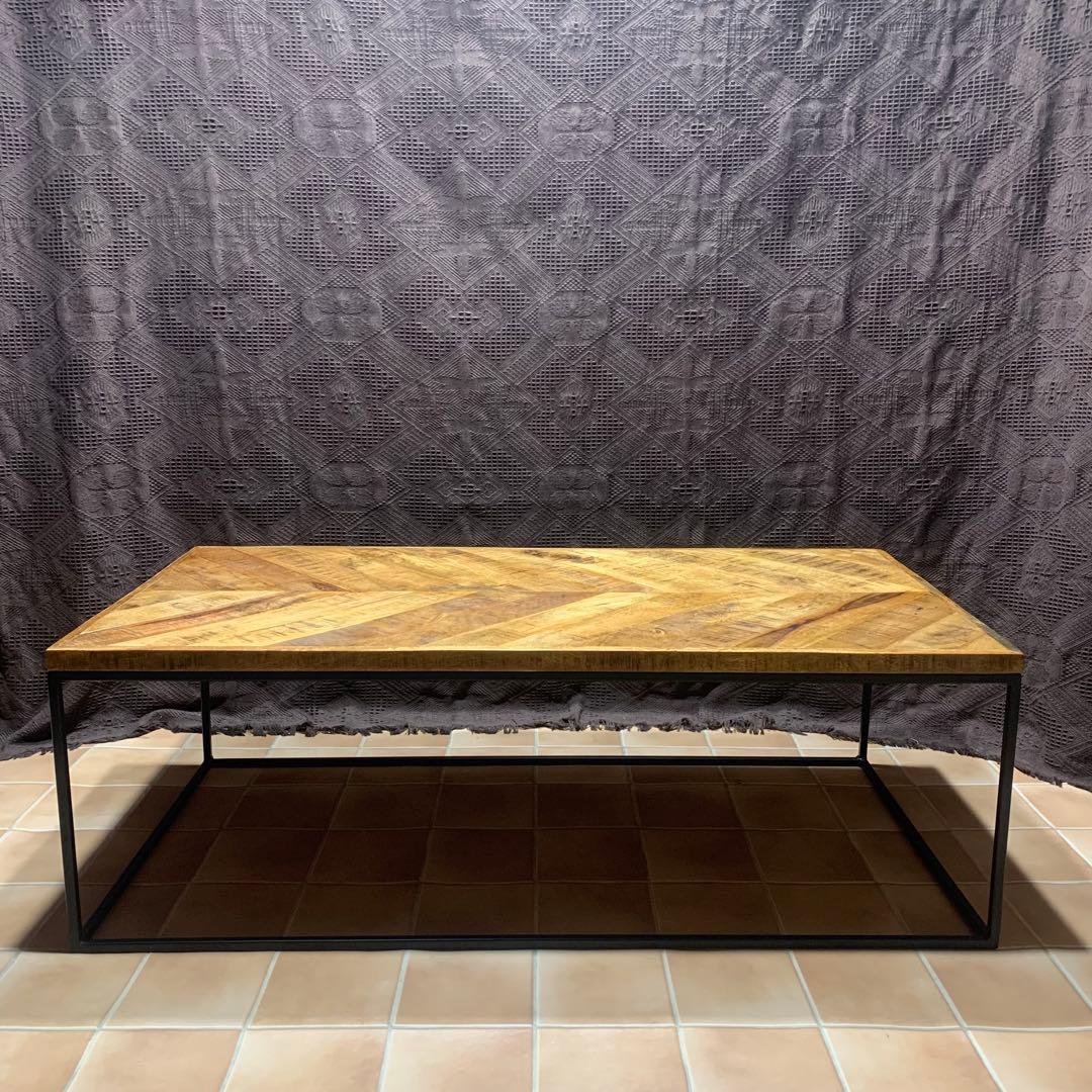 【インダストリアル家具】ヘリンボーン テーブル センター ロー マンゴー 無垢材