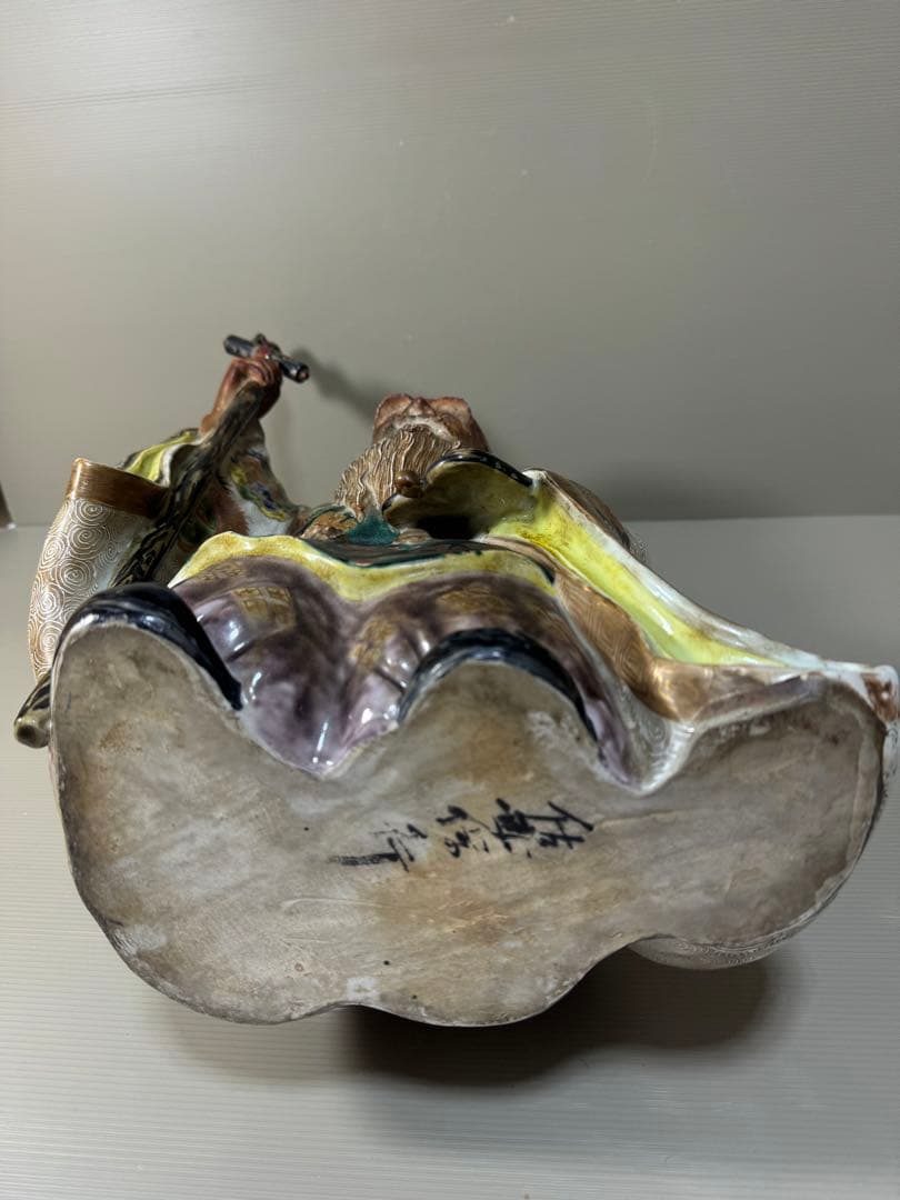 2281 九谷焼 古九谷 金彩色絵七福神 寿老人像 置物　特大　高50cm時代物