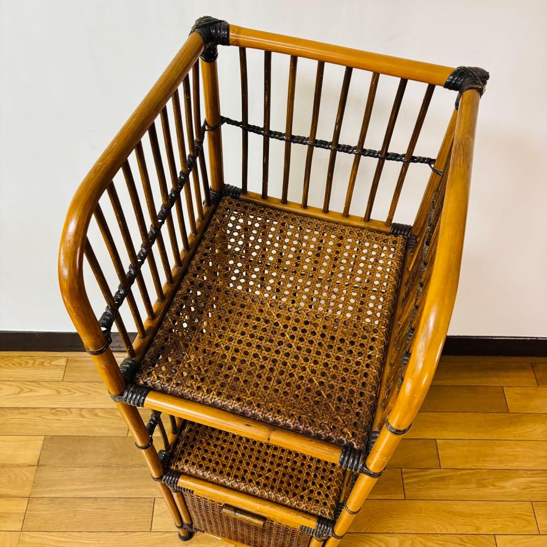 ラタン 3段棚 ラック 昭和レトロ 電話台 花台 飾り棚 籐 収納