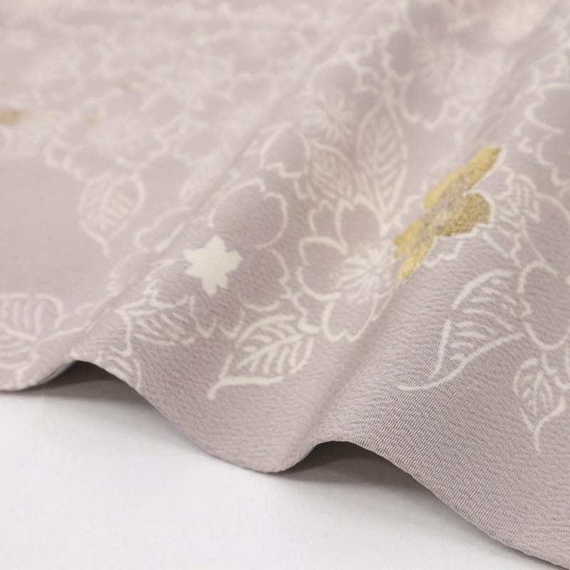 《特選◆訪問着■シンプル桜梅の花◆薄梅鼠色■ちりめん地◆袷正絹着物◆HC2-4》