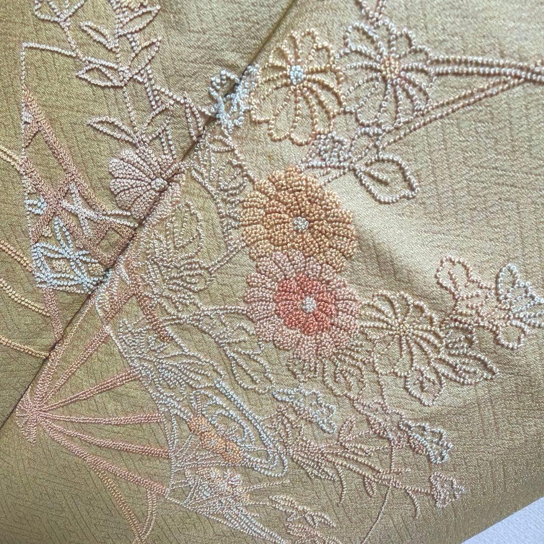 25 付け下げ訪問着フルセット 正絹 ベージュ 薄茶 総刺繍 相良刺繍 暈し染め