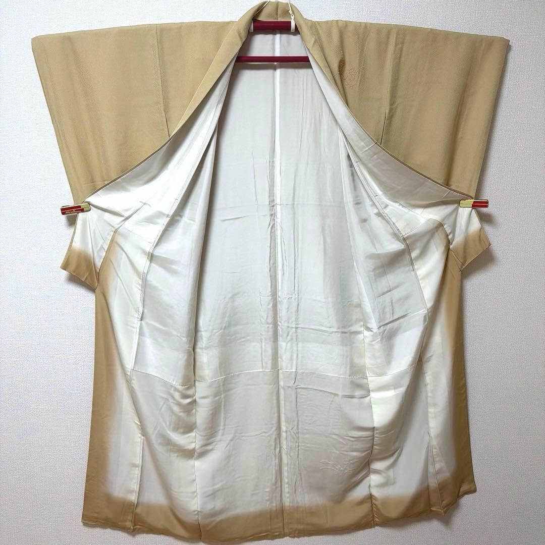 25 付け下げ訪問着フルセット 正絹 ベージュ 薄茶 総刺繍 相良刺繍 暈し染め